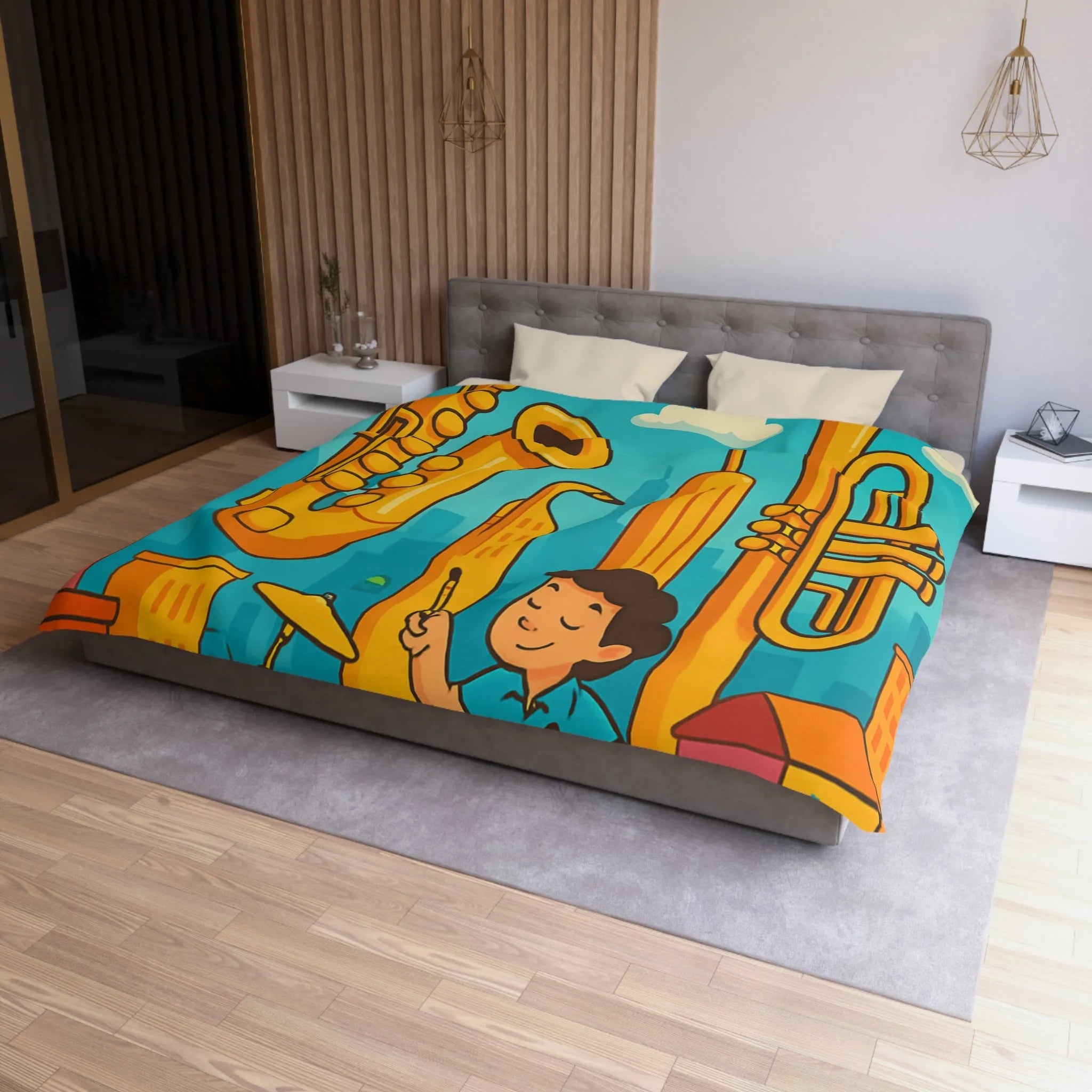 Housse de Couette Colorée avec Motif Musical pour Enfants Amoureux de Jazz en Ville