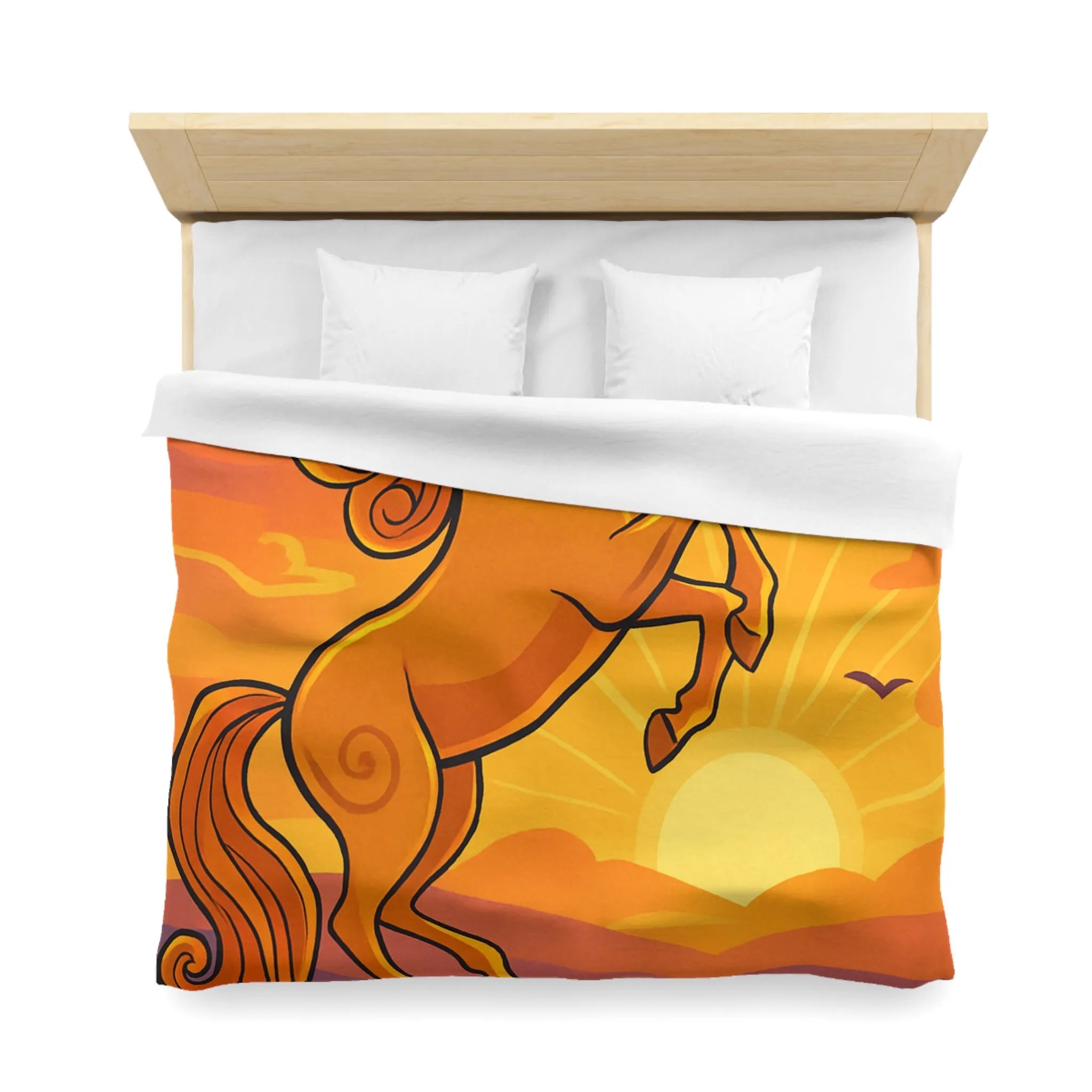 Housse de Couette Équestre Colorée : Cheval Cabré au Coucher de Soleil Artistique