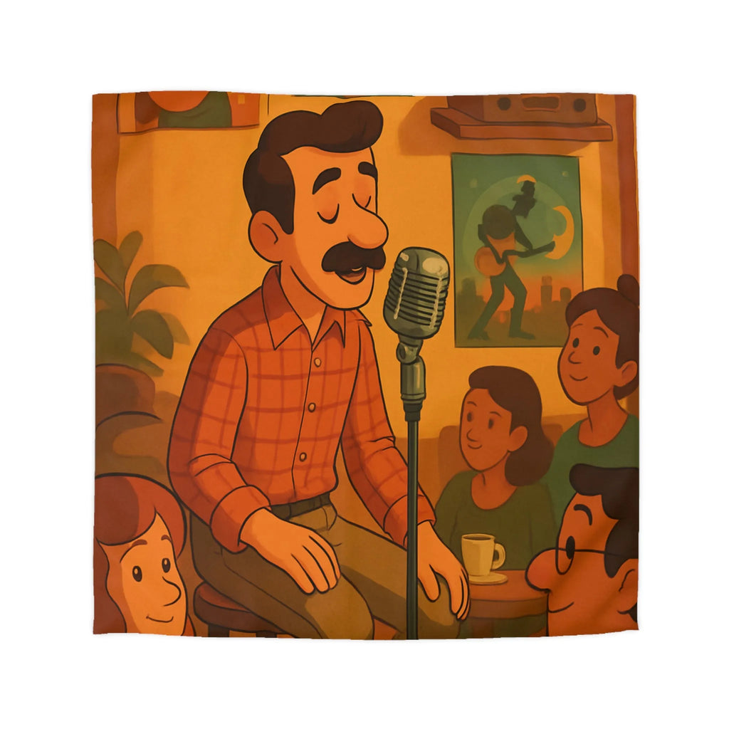 Housse de couette au design rétro avec scène musicale chaleureuse pour ambiance vintage