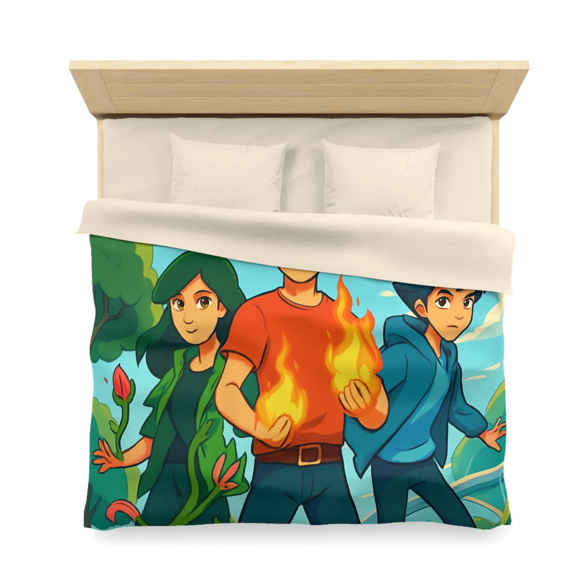 Housse de couette aventure jeune héros, nature et futur avec drones volants