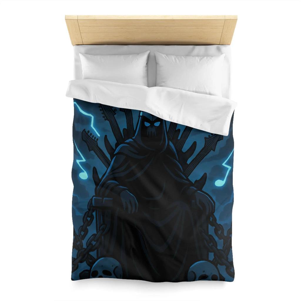 Housse de Couette Gothique Musicien Roi Ténébreux avec Throne de Guitares et Crânes