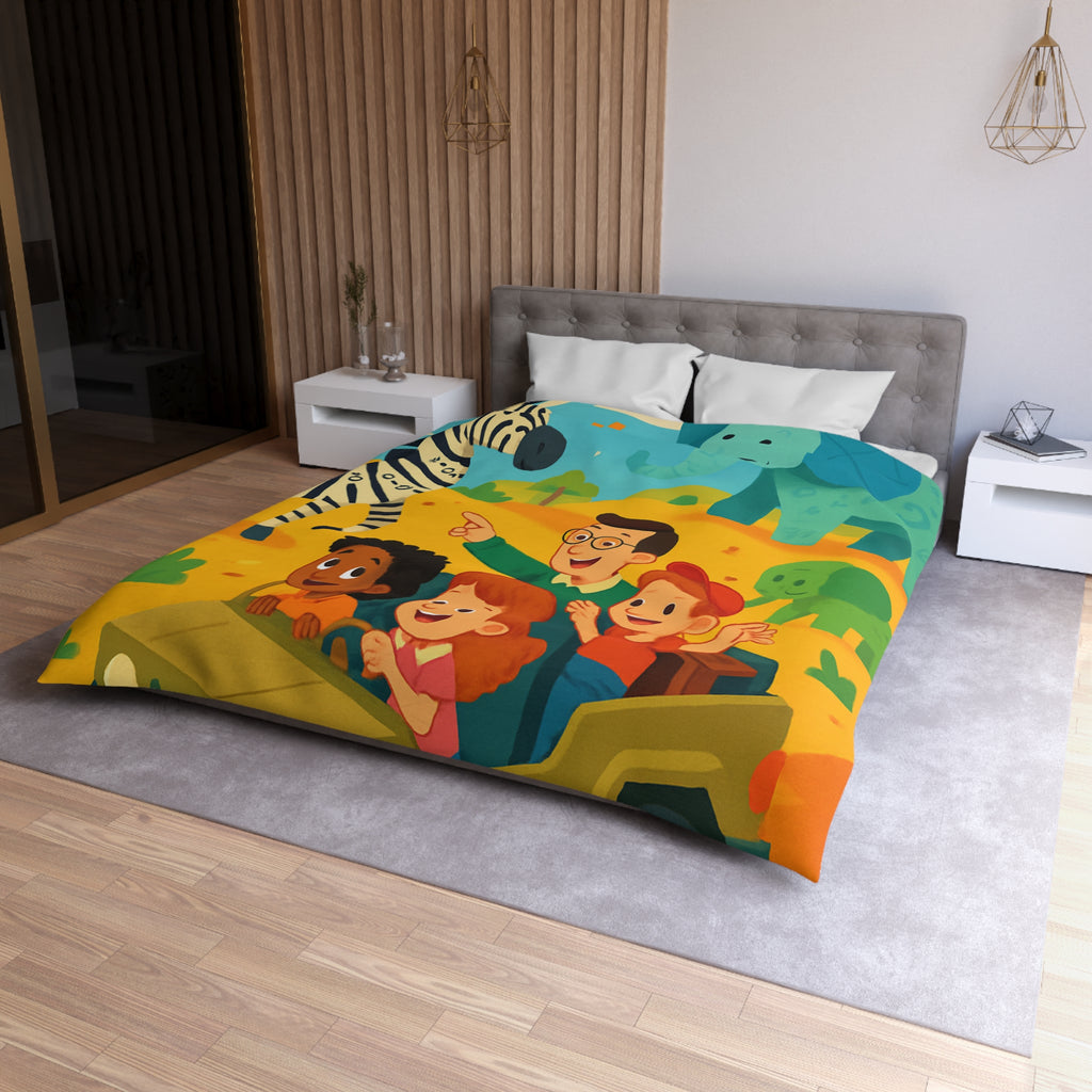 Housse de Couette Safari Éducatif avec Animaux Colorés et Enfants en Aventure