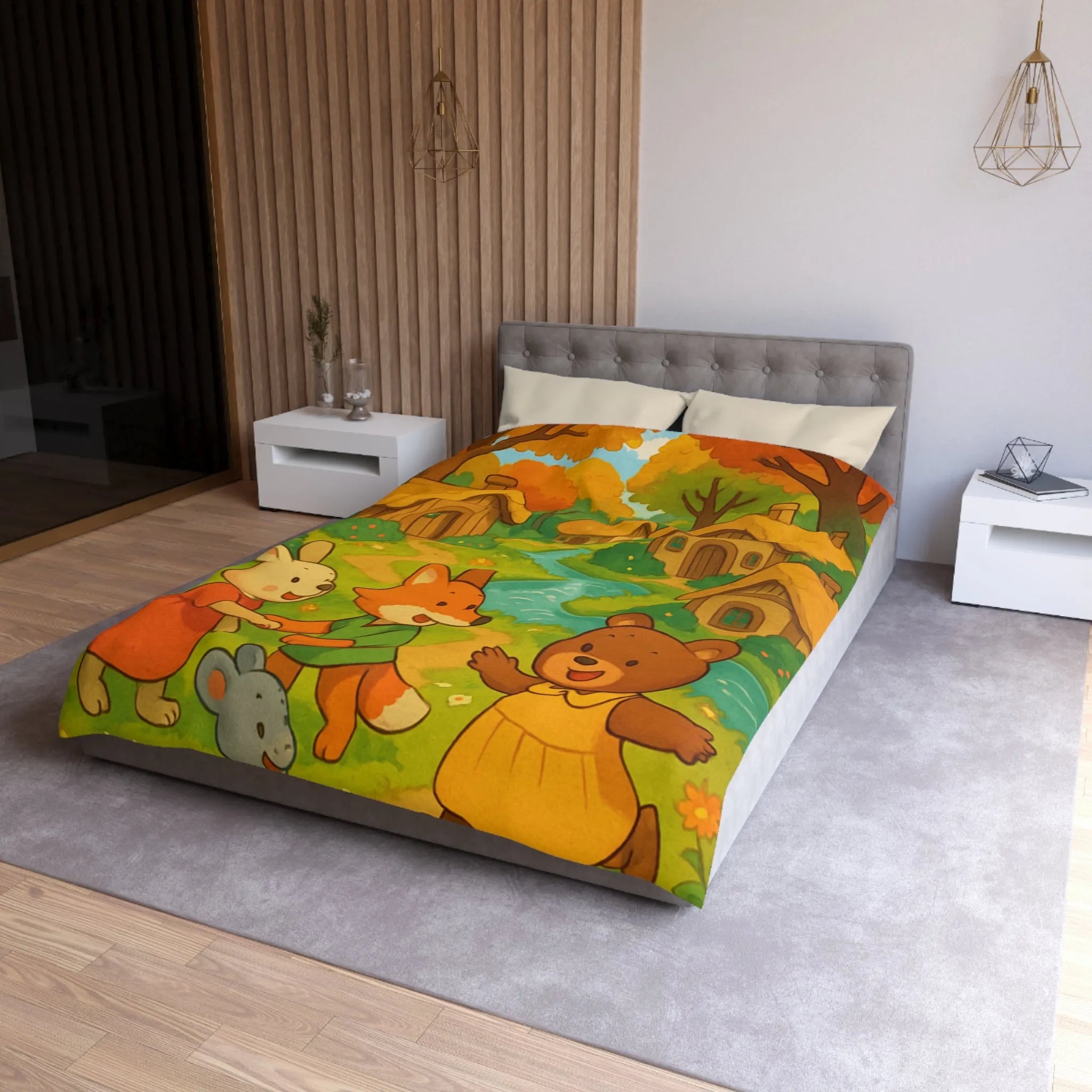 Adorable Illustration Animalière Colorée Idéale pour une Housse de Couette Enfantine et Enchantée