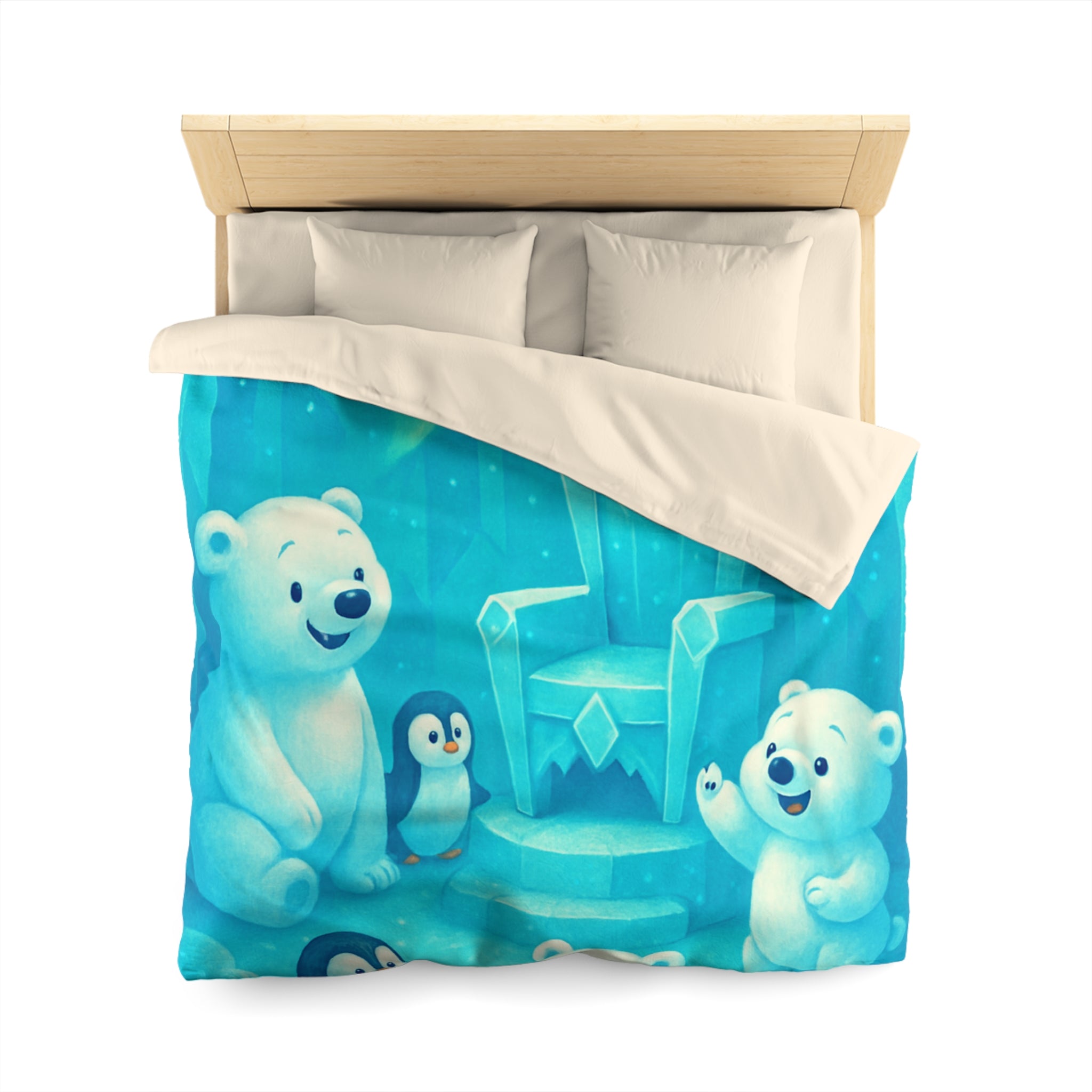 Housse de couette polaire avec ours et pingouins dans royaume glacial féerique