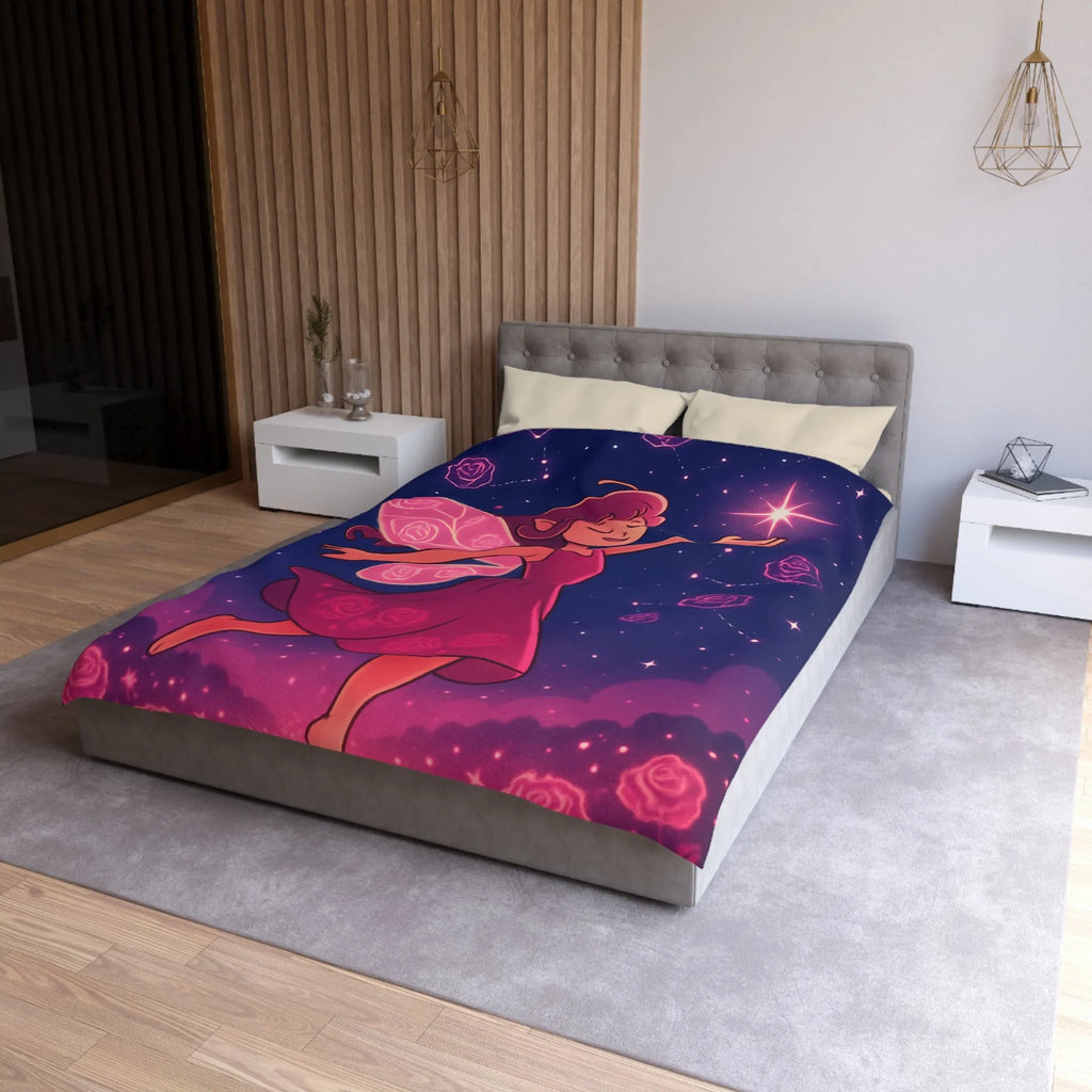 Enchanting Fairy with Wings and Glowing Roses under a Starry Night Sky