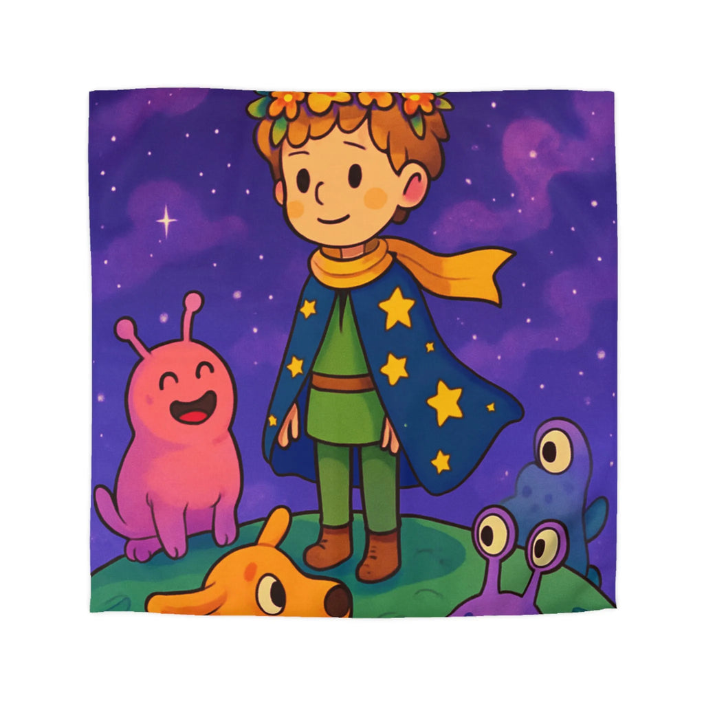 Housse de Couette Colorée Enfantine avec Enfant et Créatures sous Ciel Étoilé