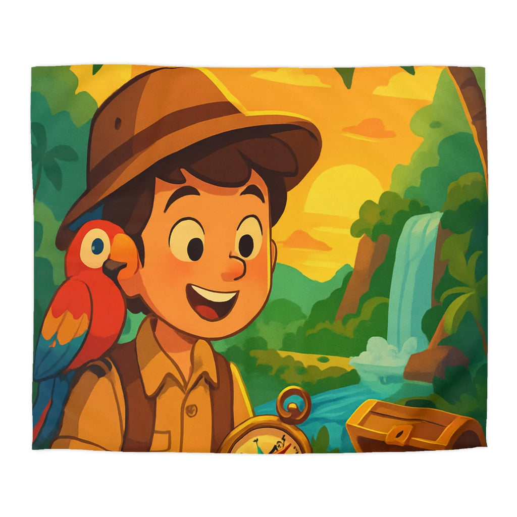 Housse de couette aventure tropicale avec trésor et perroquet pour enfant
