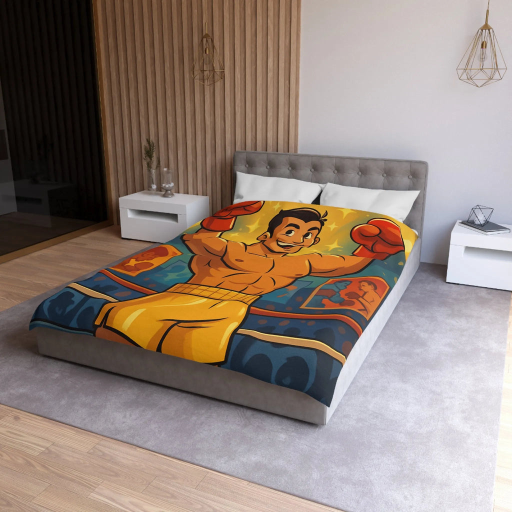 Housse de couette boxer animé gagnant, ambiance rétro colorée pour chambre sportive