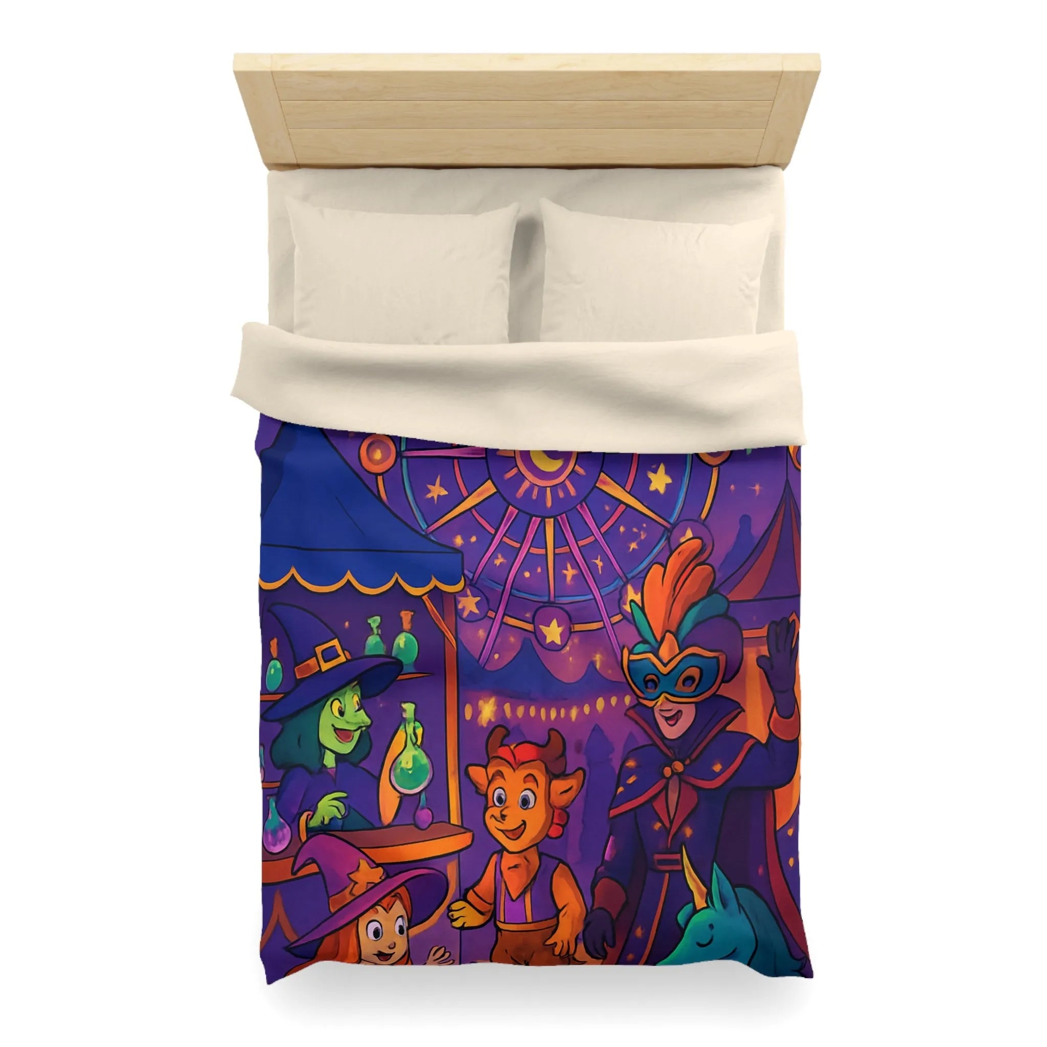 Housse de couette féerique magique avec feux d'artifice, masque et licorne bleue