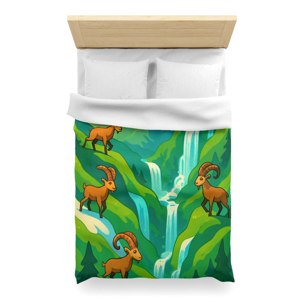 Housse de couette montagneuse avec bouquetins et cascades pour chambre paisible