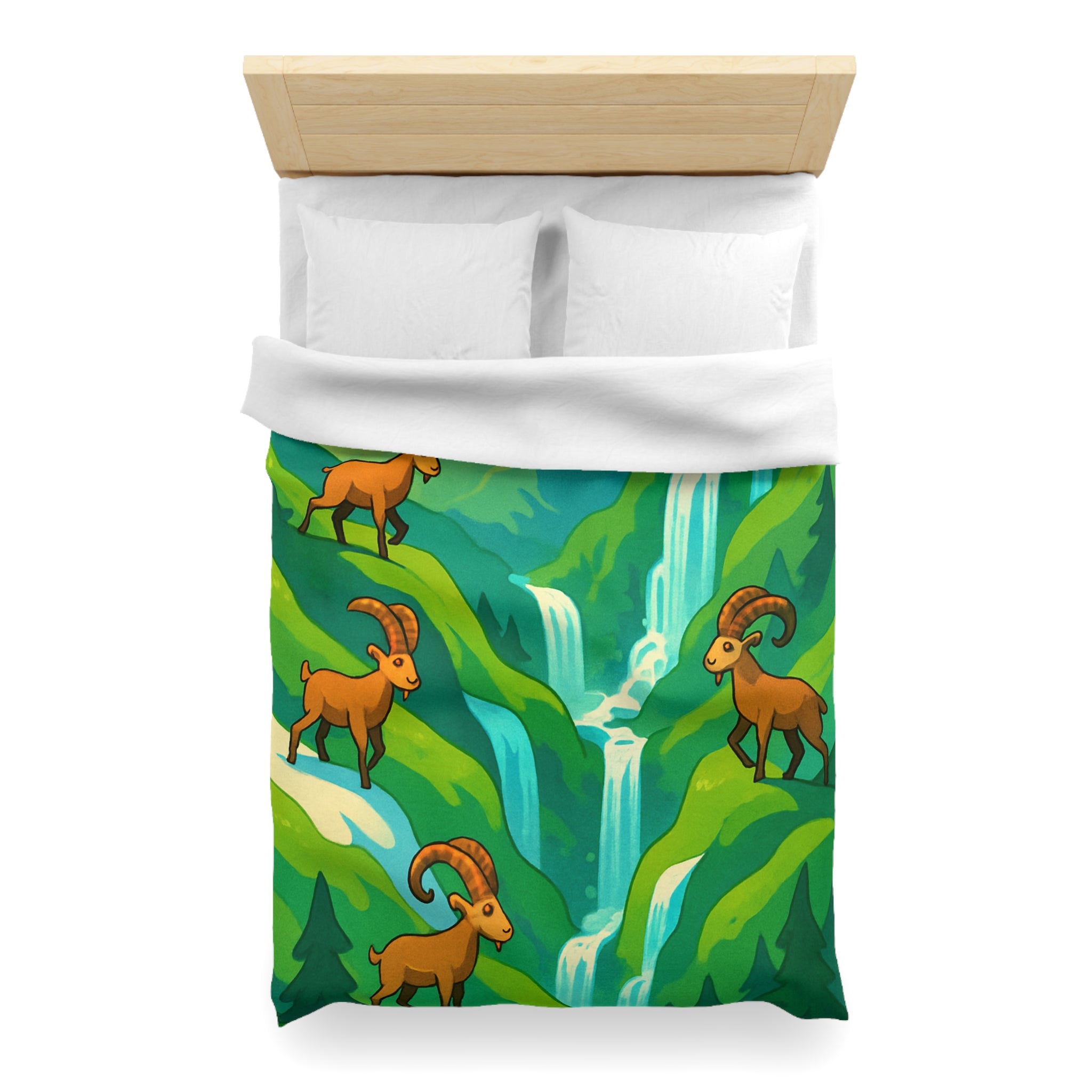 Housse de couette montagneuse avec bouquetins et cascades pour chambre paisible