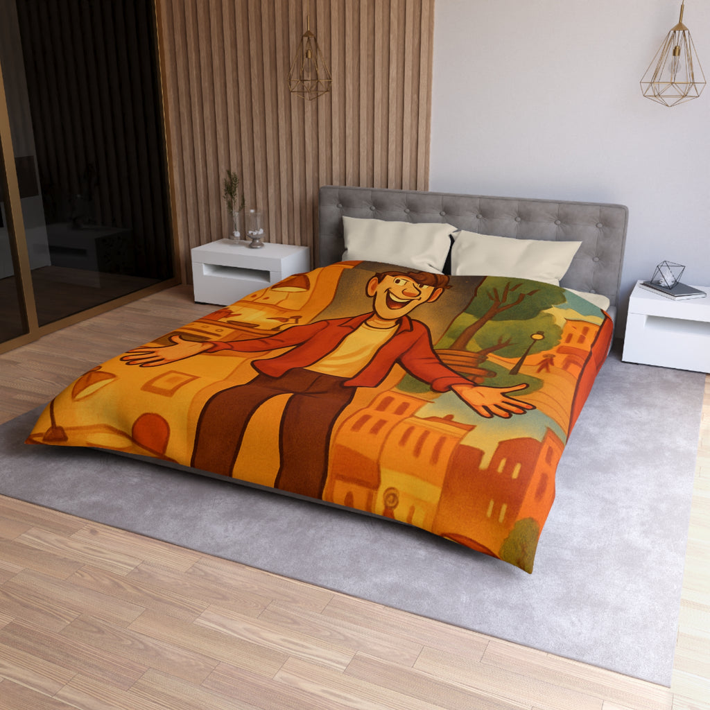 Housse de Couette Théâtrale avec Scène d'Intérieur et Extérieur Ville Colorée