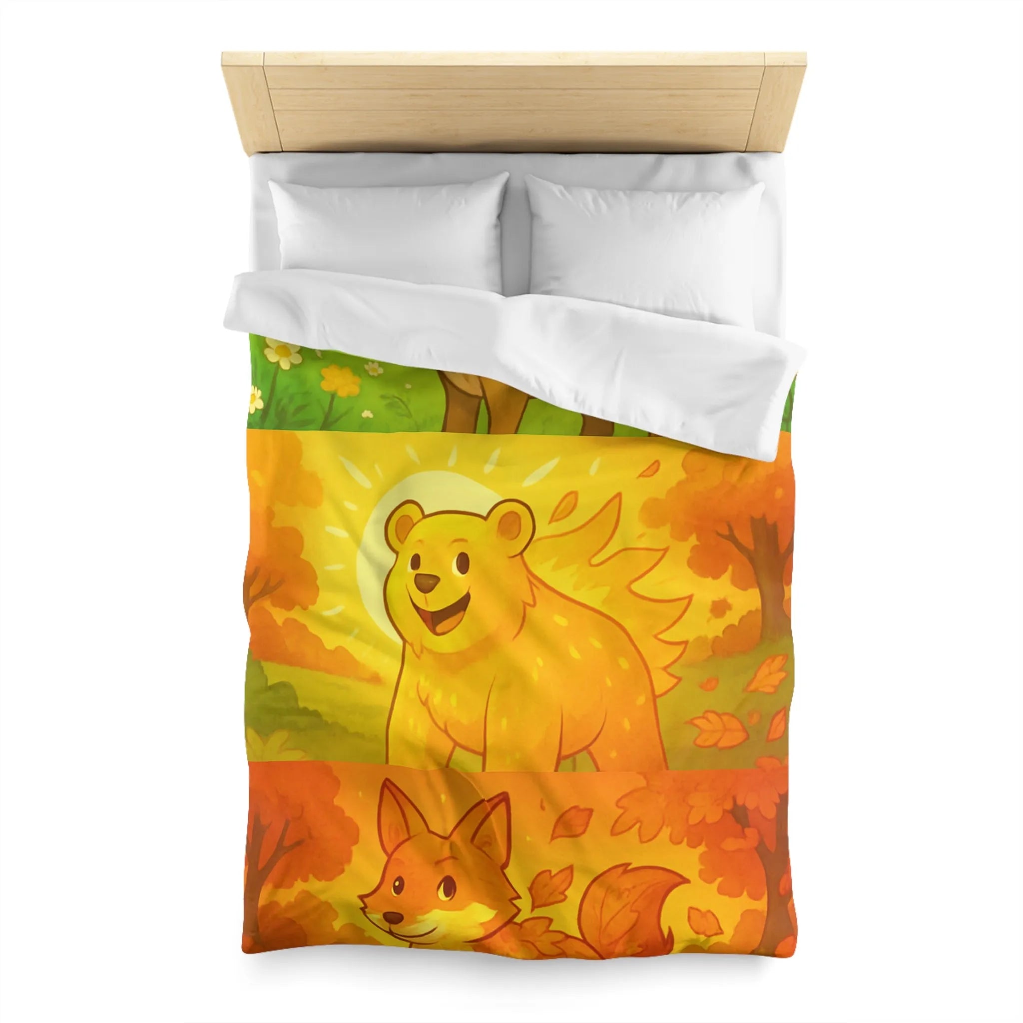 Housse de couette enchantée avec cerf, ours et renard en couleurs vives saisonnières