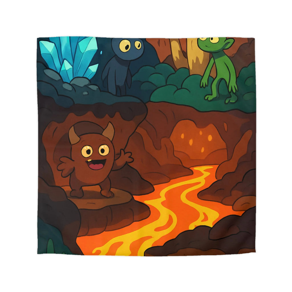 Housse de Couette Enfant Paradis Souterrain Magique avec Créatures Mystiques et Cristaux Lumineux