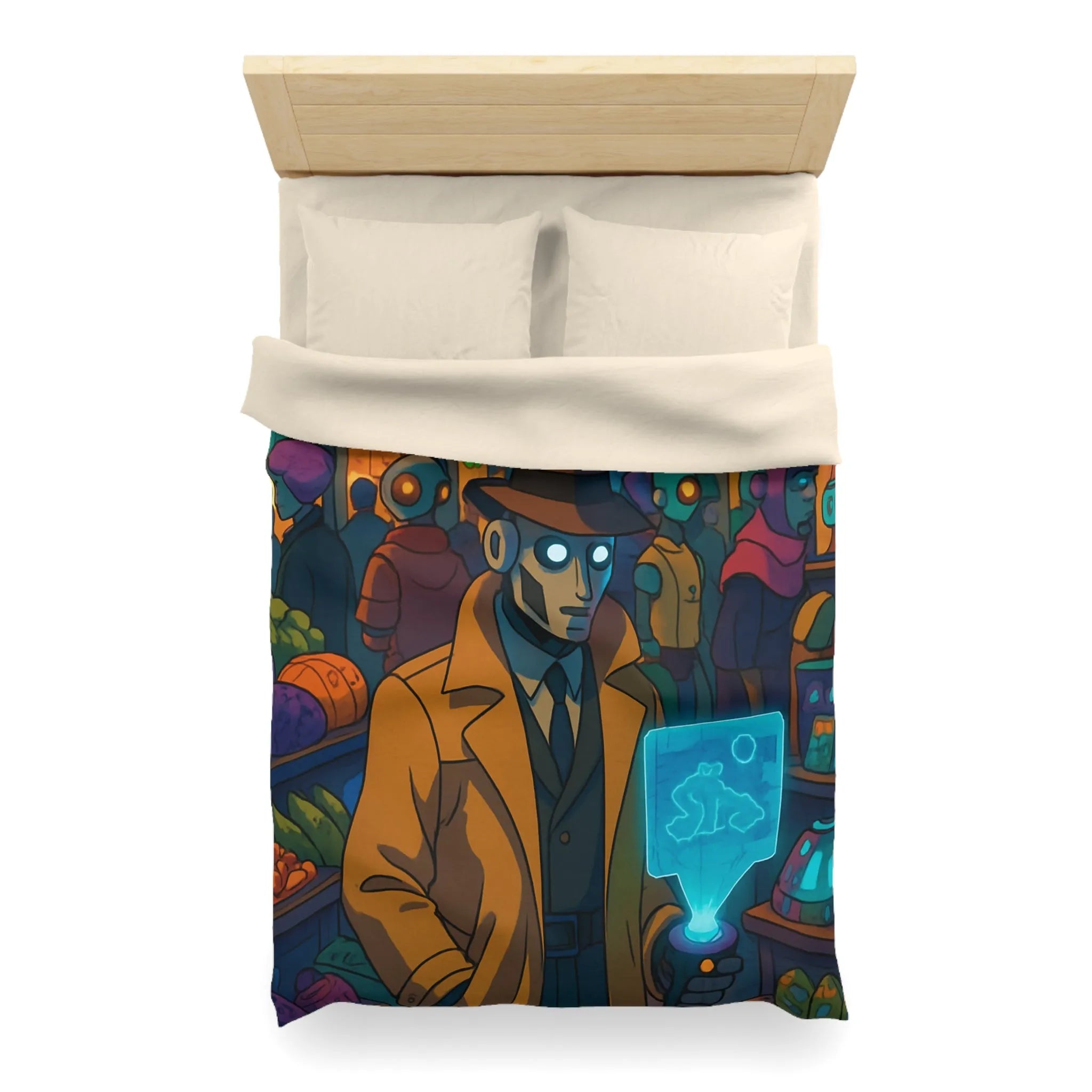 Explorez l'univers rétro-futuriste avec cette housse de couette robotique élégante et colorée