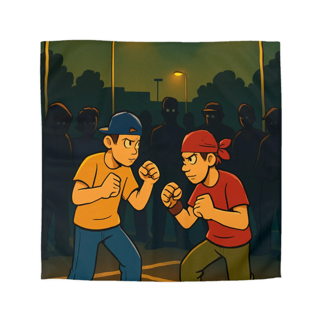 Housse de couette avec illustration urbaine de deux boxeurs sous lampadaires la nuit