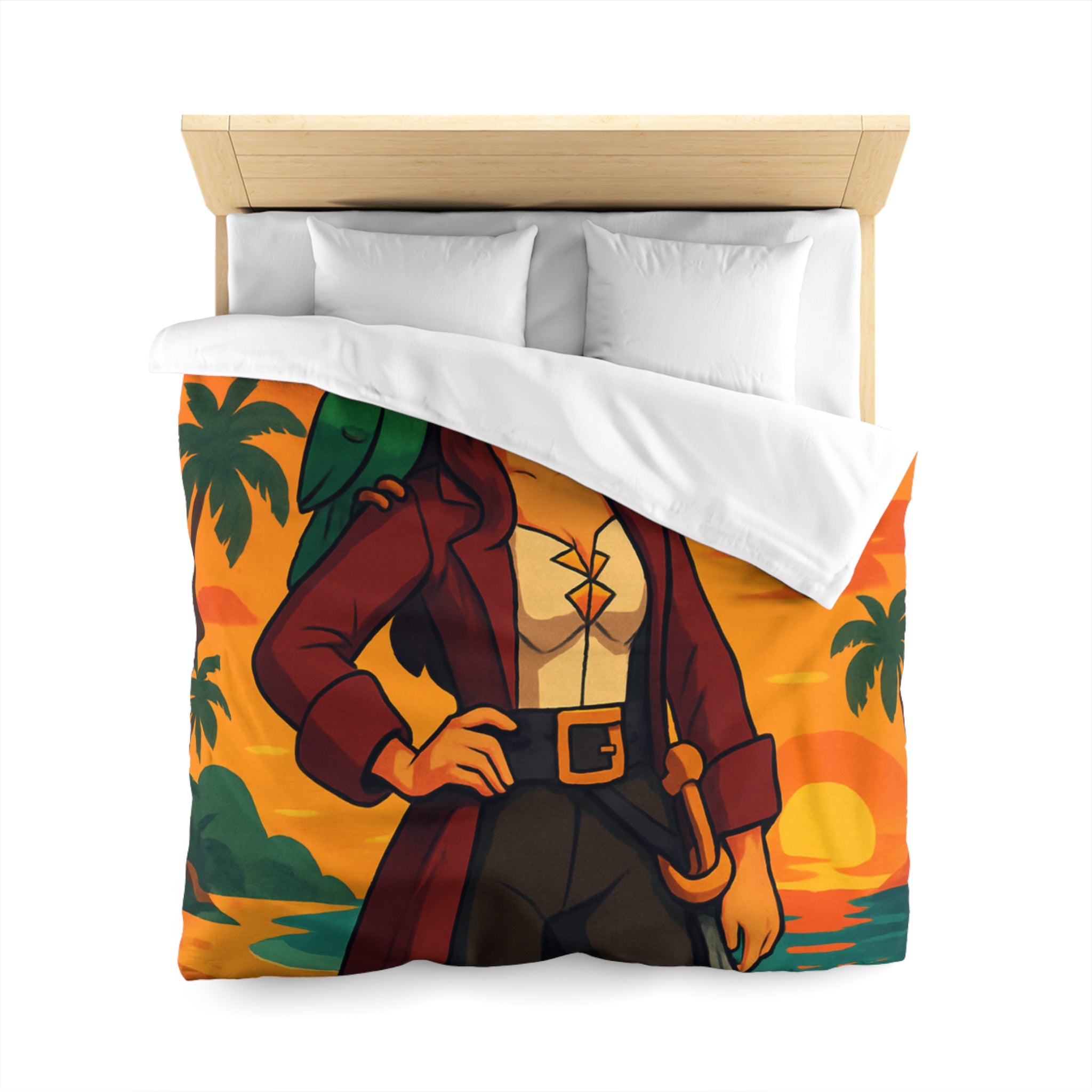 Housse de couette pirate colorée avec perroquet et coffre au trésor tropical