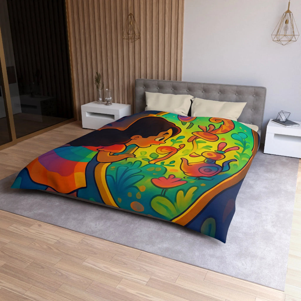 Housse de Couette Enfant Rêve Mystérieux Jardin Émerveillé Couleurs Vives Décor Imaginaire