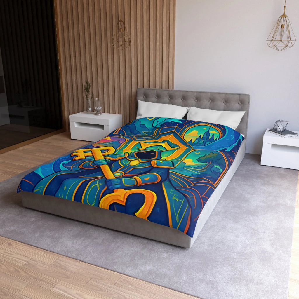 Housse de Couette Magicien Mystique avec Clef et Dragon pour Ambiance Enchantée