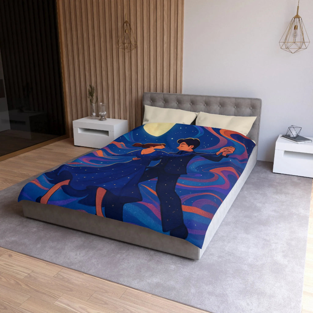 Housse de couette dansante sous la lune avec motif étoilé coloré et romantique