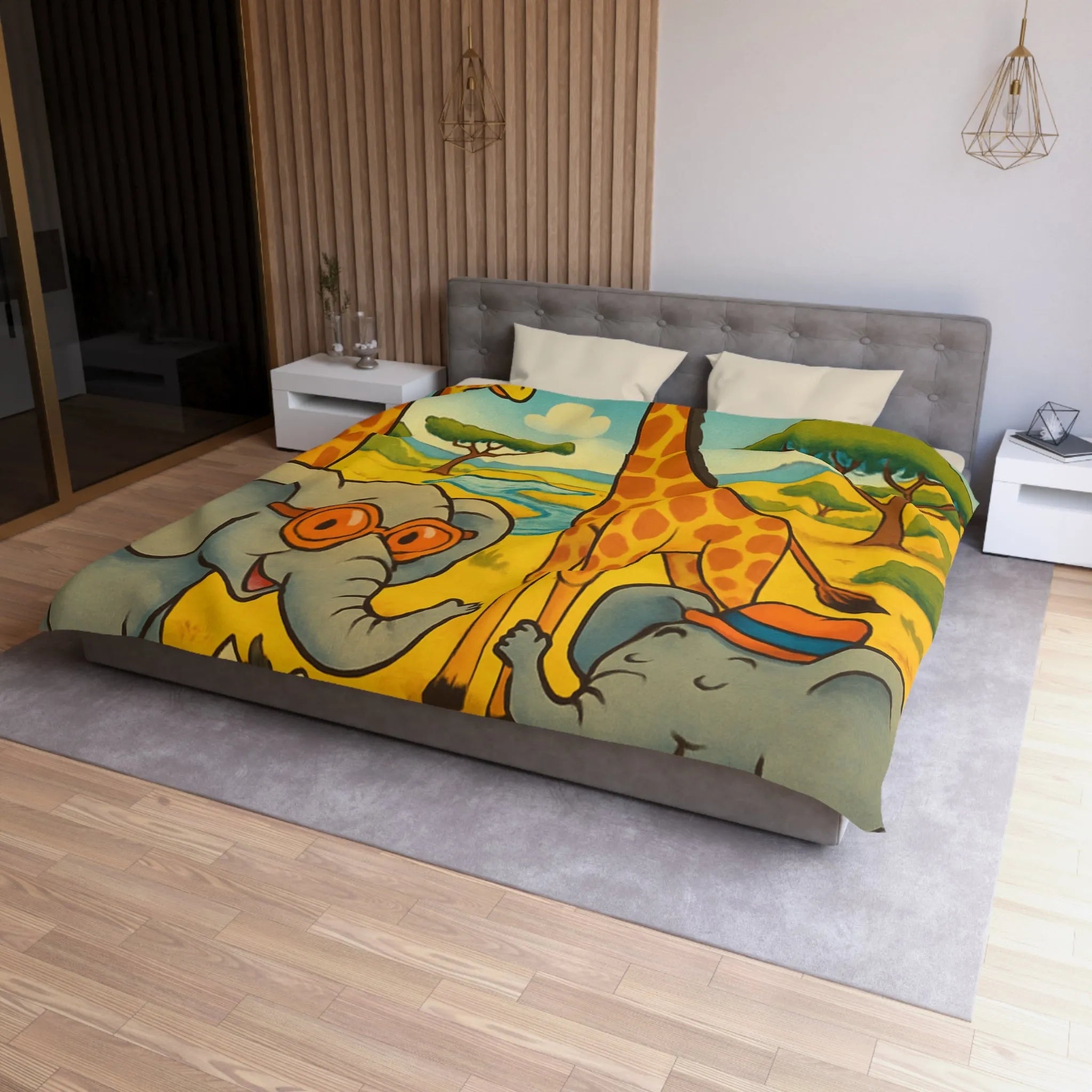 Housse de couette colorée avec animaux de la savane pour chambre d'enfant joyeuse