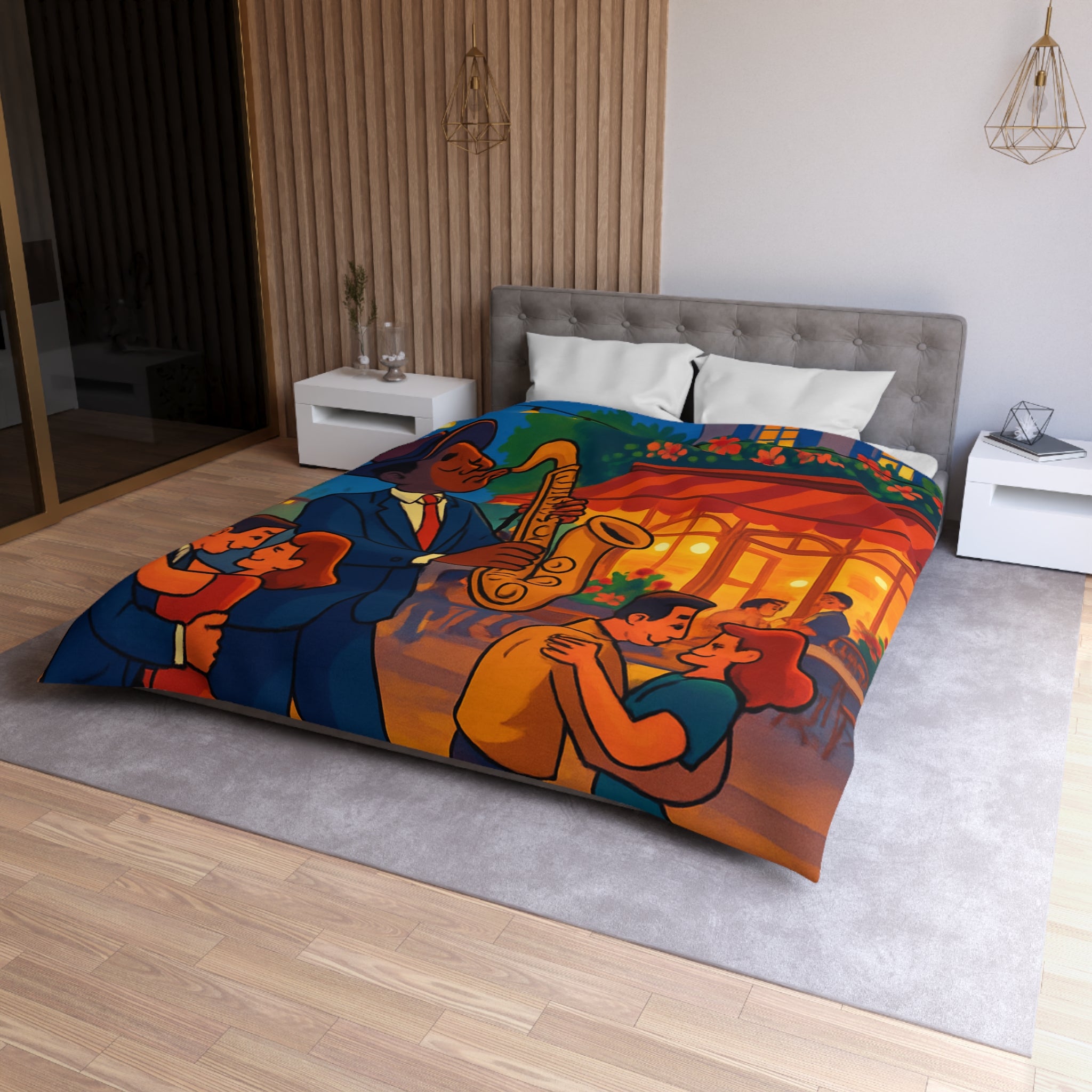 Housse de Couette Romantique Jazz Nuit avec Danseurs et Lumières Ambiance Parisienne