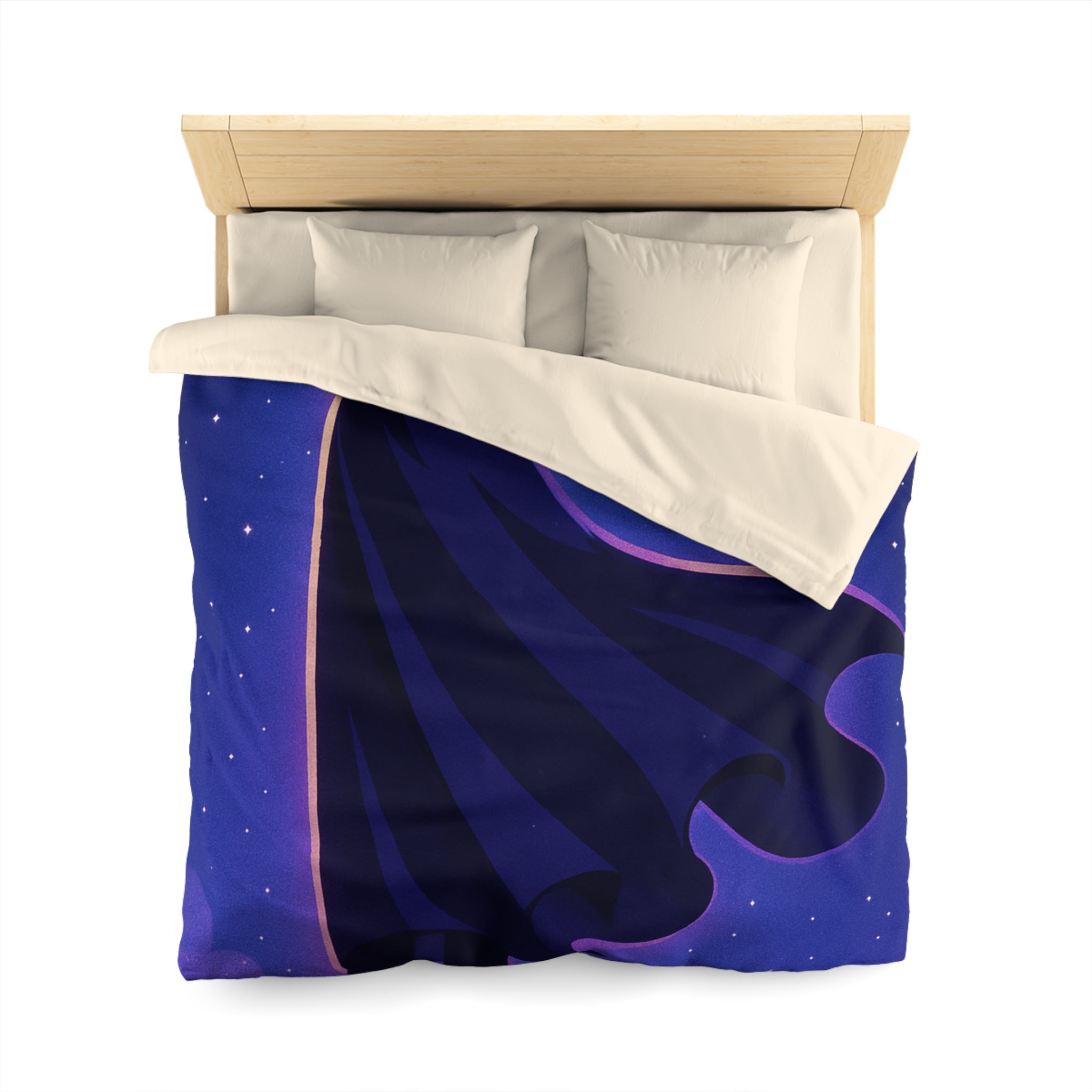 Housse de couette mystérieuse avec silhouette en cape sous un ciel étoilé magique