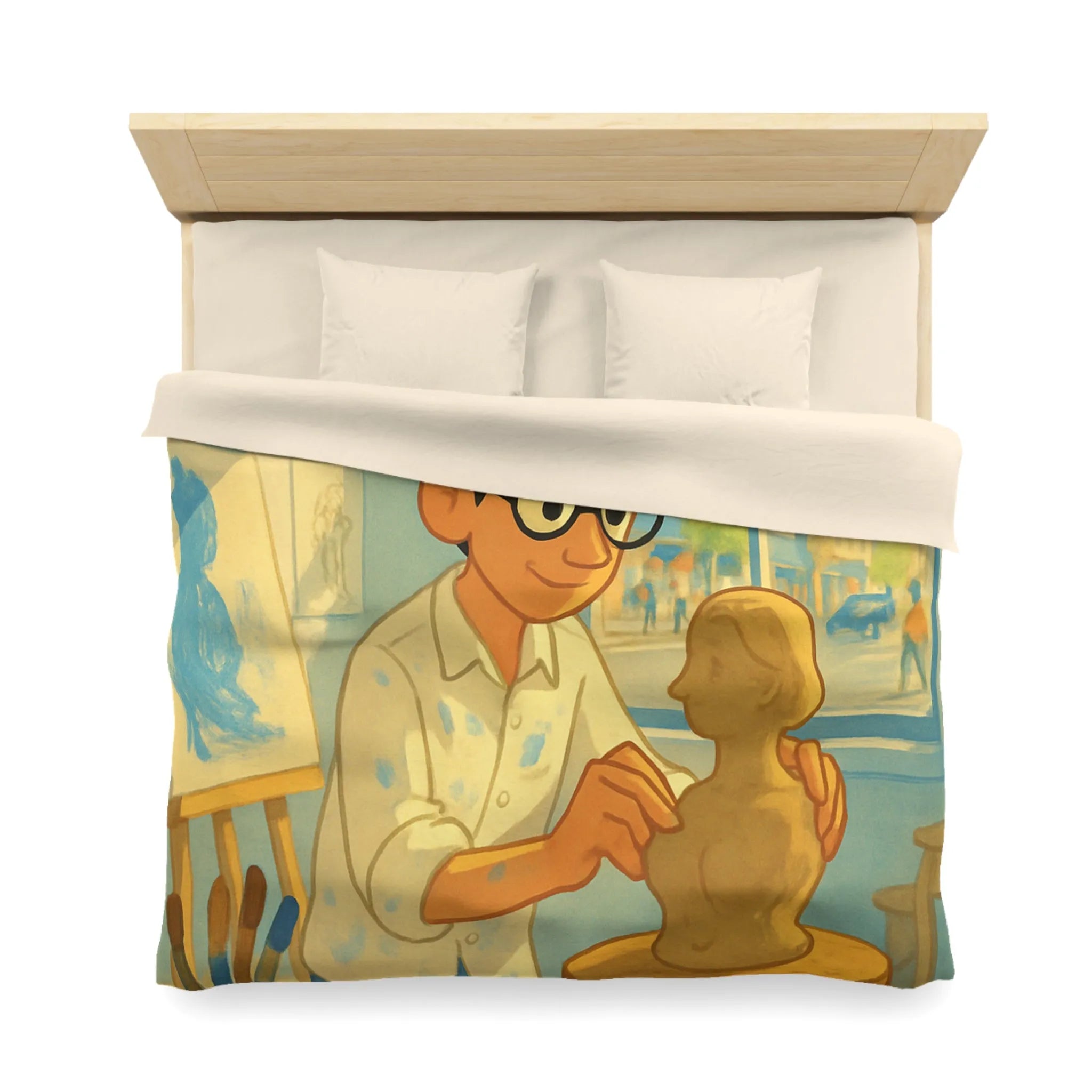 Housse de couette artistique avec design de studio de sculpture lumineusement coloré