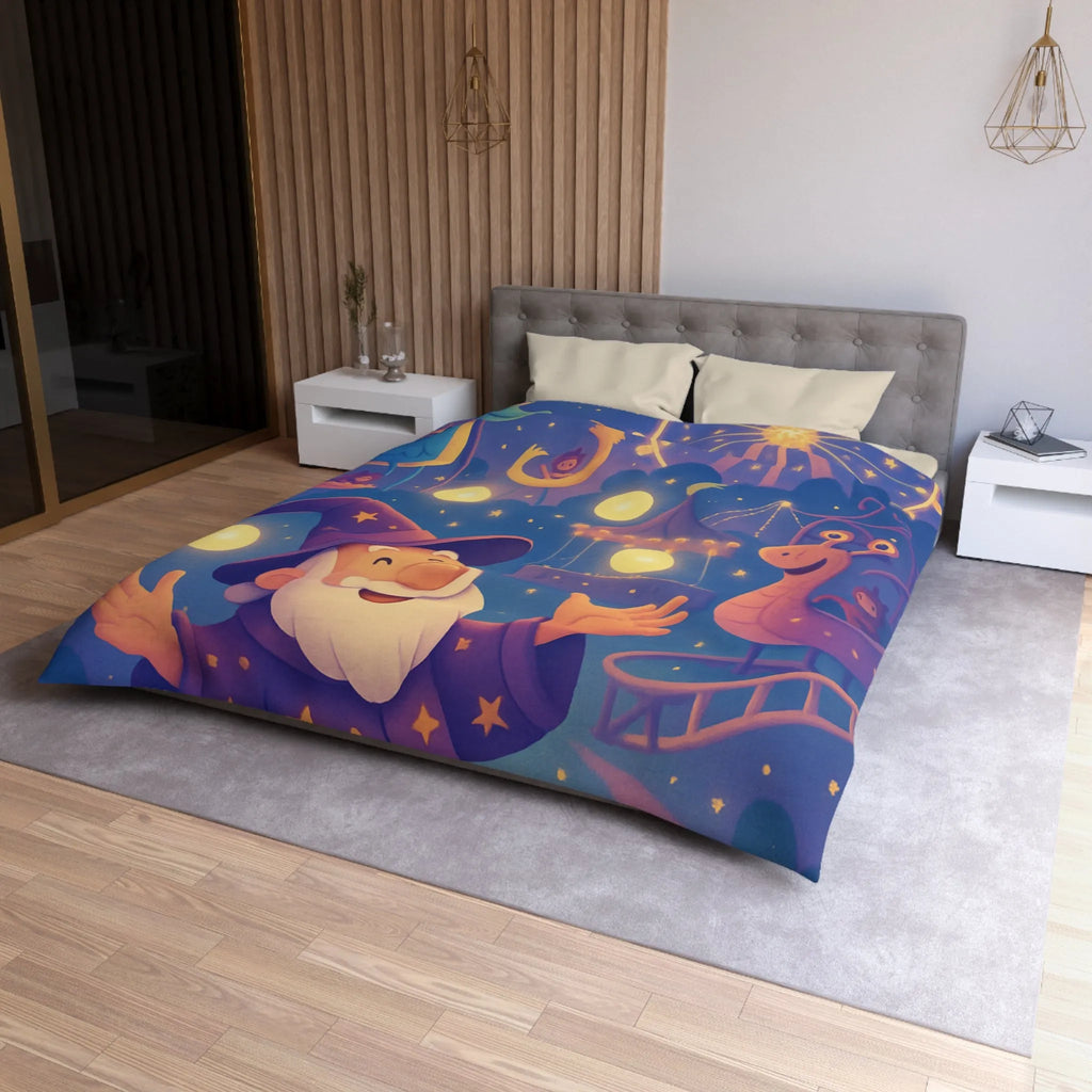 Housse de couette magique pour enfants avec magicien joyeux et parc d'attractions nocturne