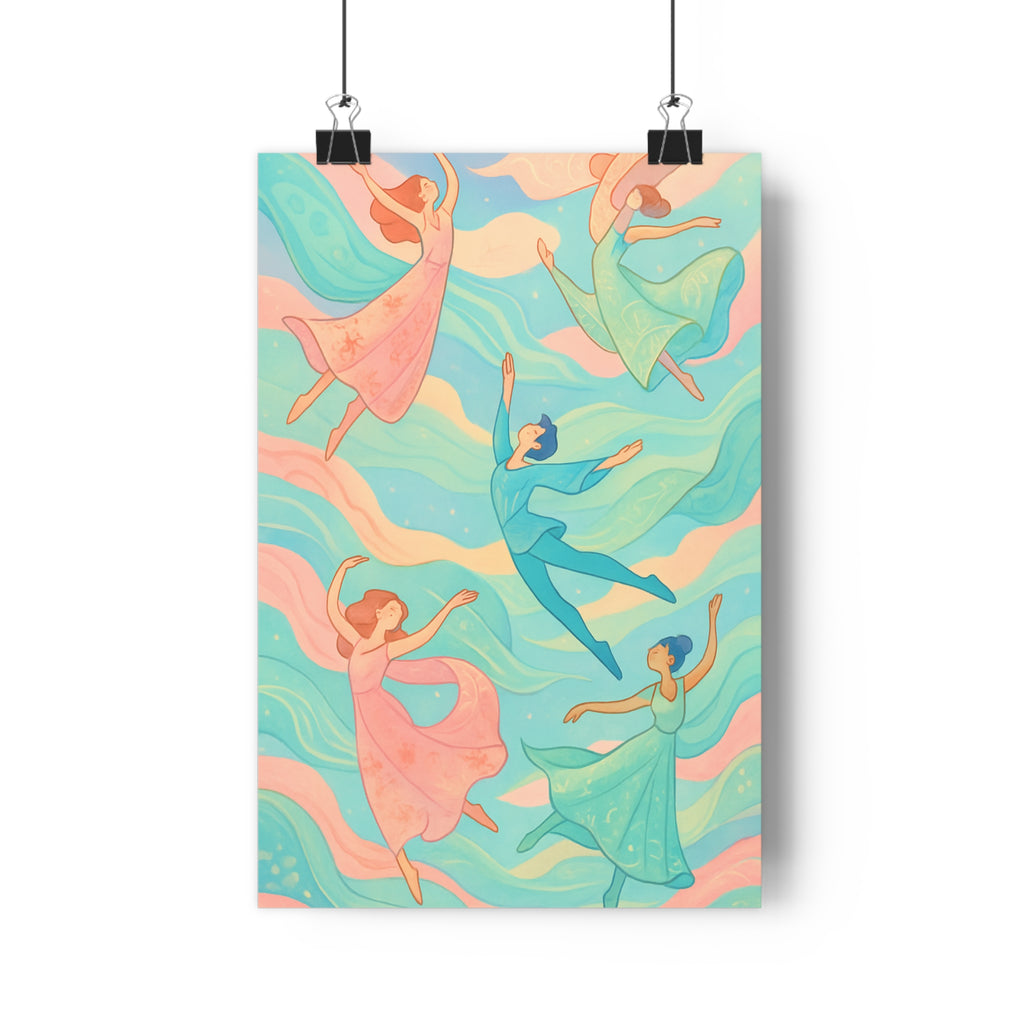 Poster décoratif soie rose bleu vert éthéré onirique chambre salon détente 30x46 format qualité