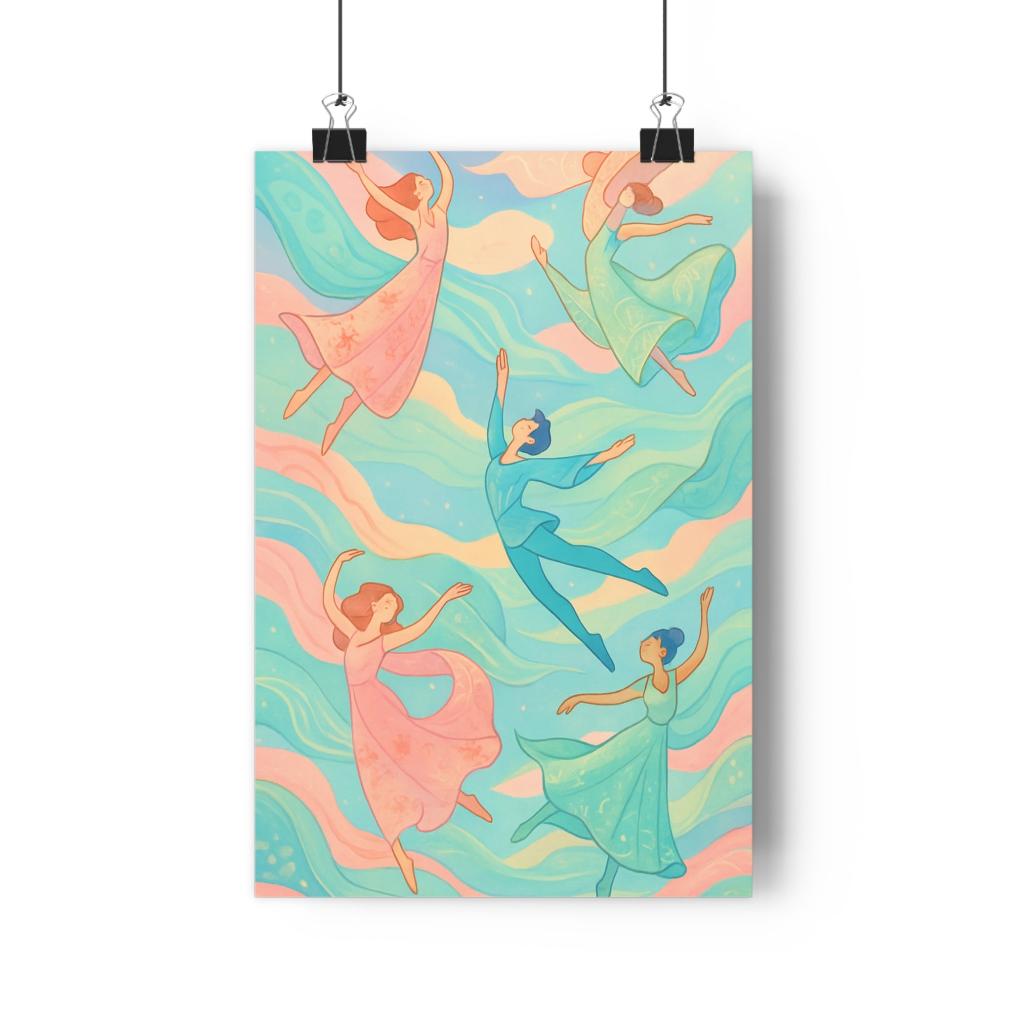 Poster décoratif soie rose bleu vert éthéré onirique chambre salon détente 30x46 format qualité