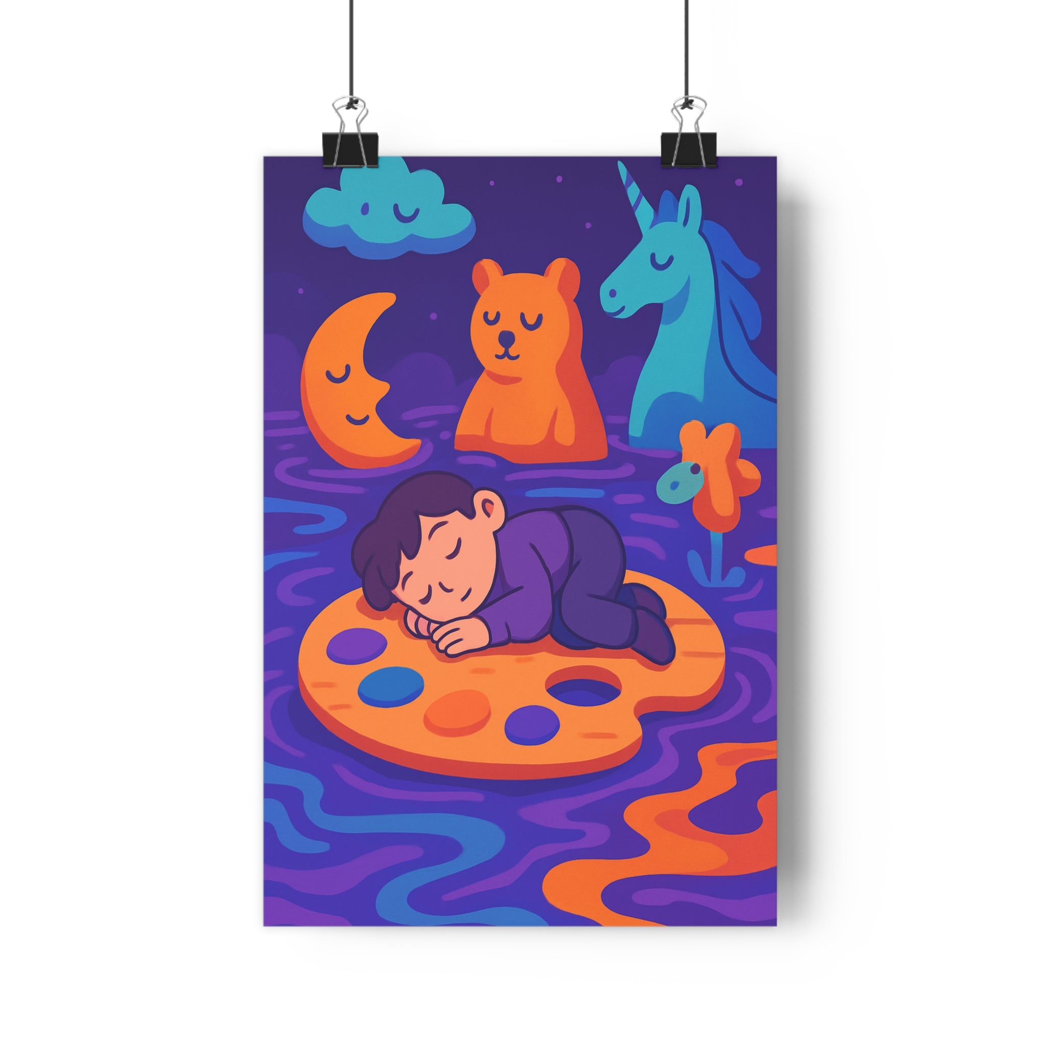 Poster décoratif coloré enfant chambre magique violet orange bleu rêveur imaginaire apaisant moderne unique