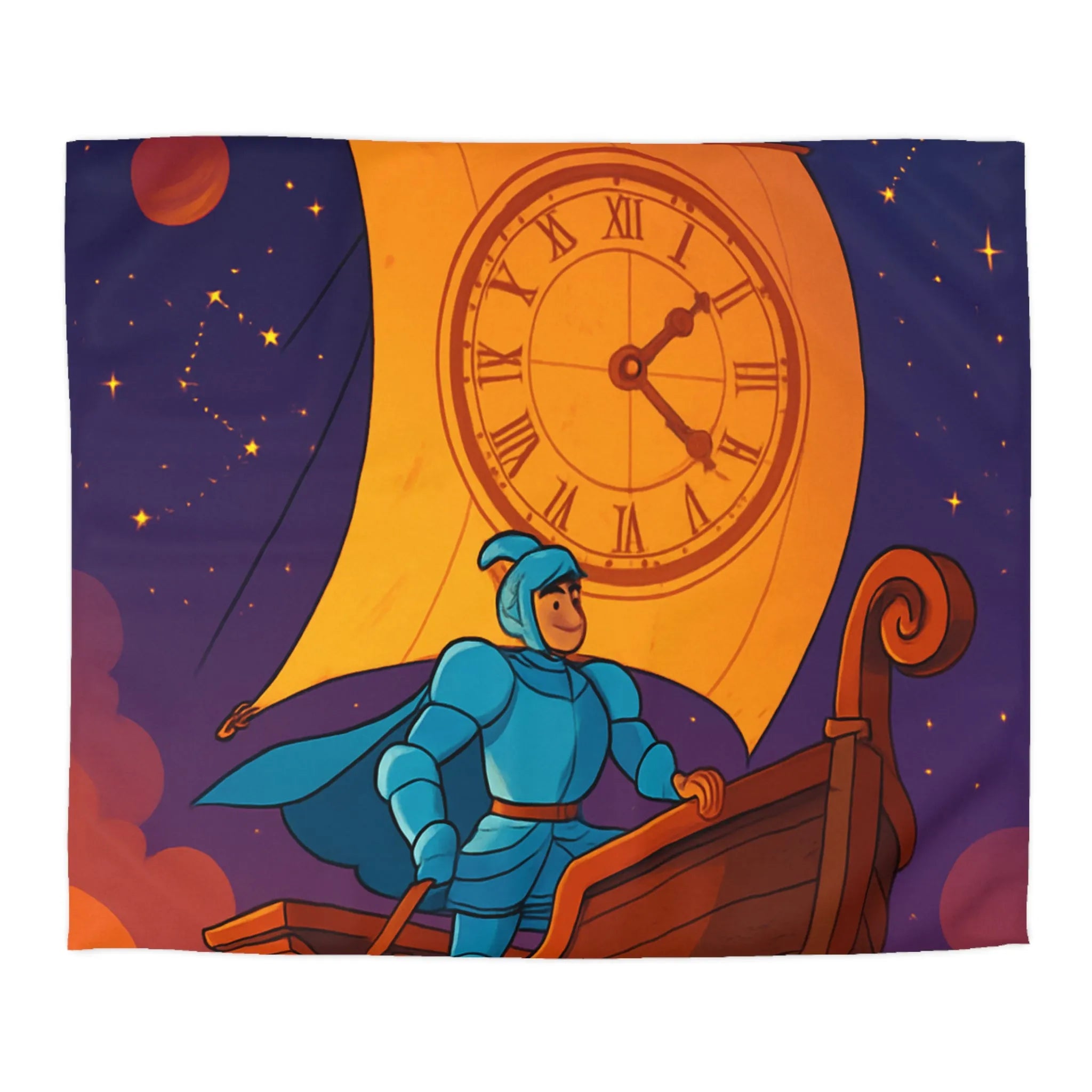 Housse de couette enfant rêveur : chevalier voyageant à travers le cosmos étoilé