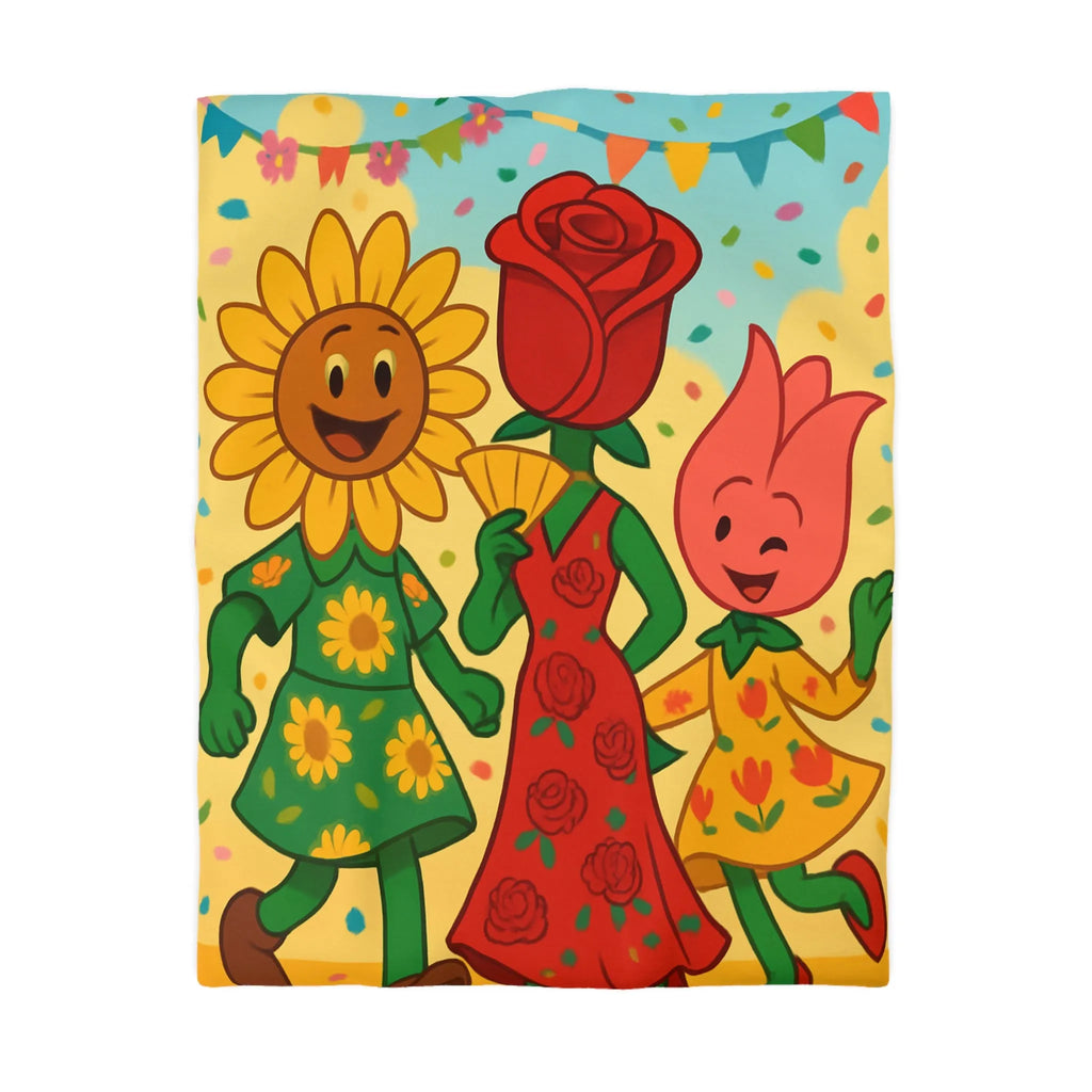 Housse de Couette Fleurie avec Motifs de Portraits Floraux en Style Abstrait Radieux