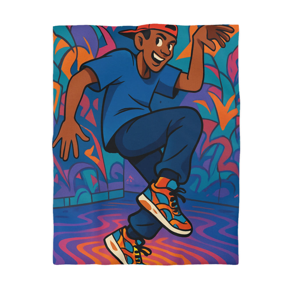 Housse de couette vibrante danseur street art moderne pour chambre adolescente colorée
