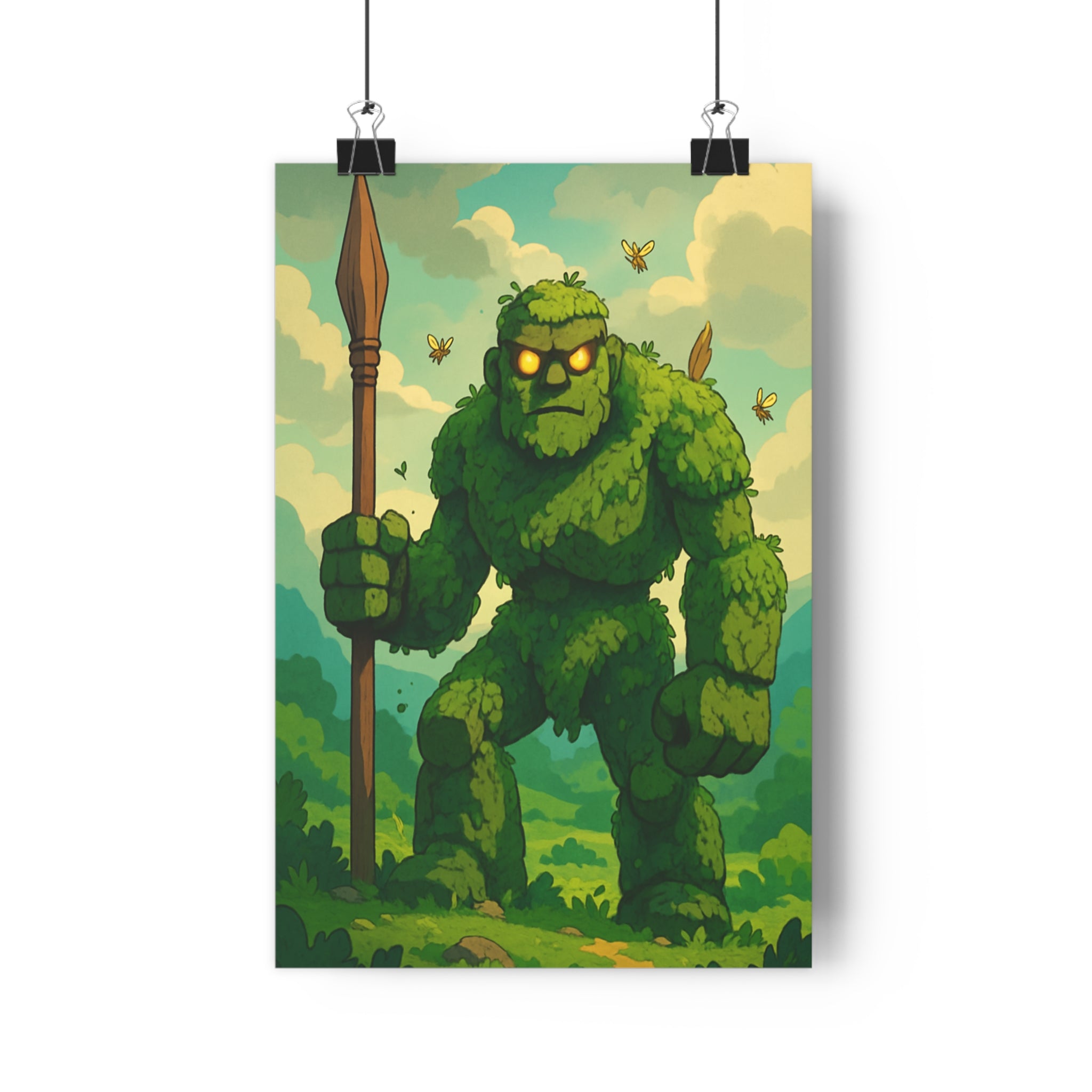 Poster décoratif titan majestueux végétation anime épique mythologique vert bleu mystique chambre bureau 30x46