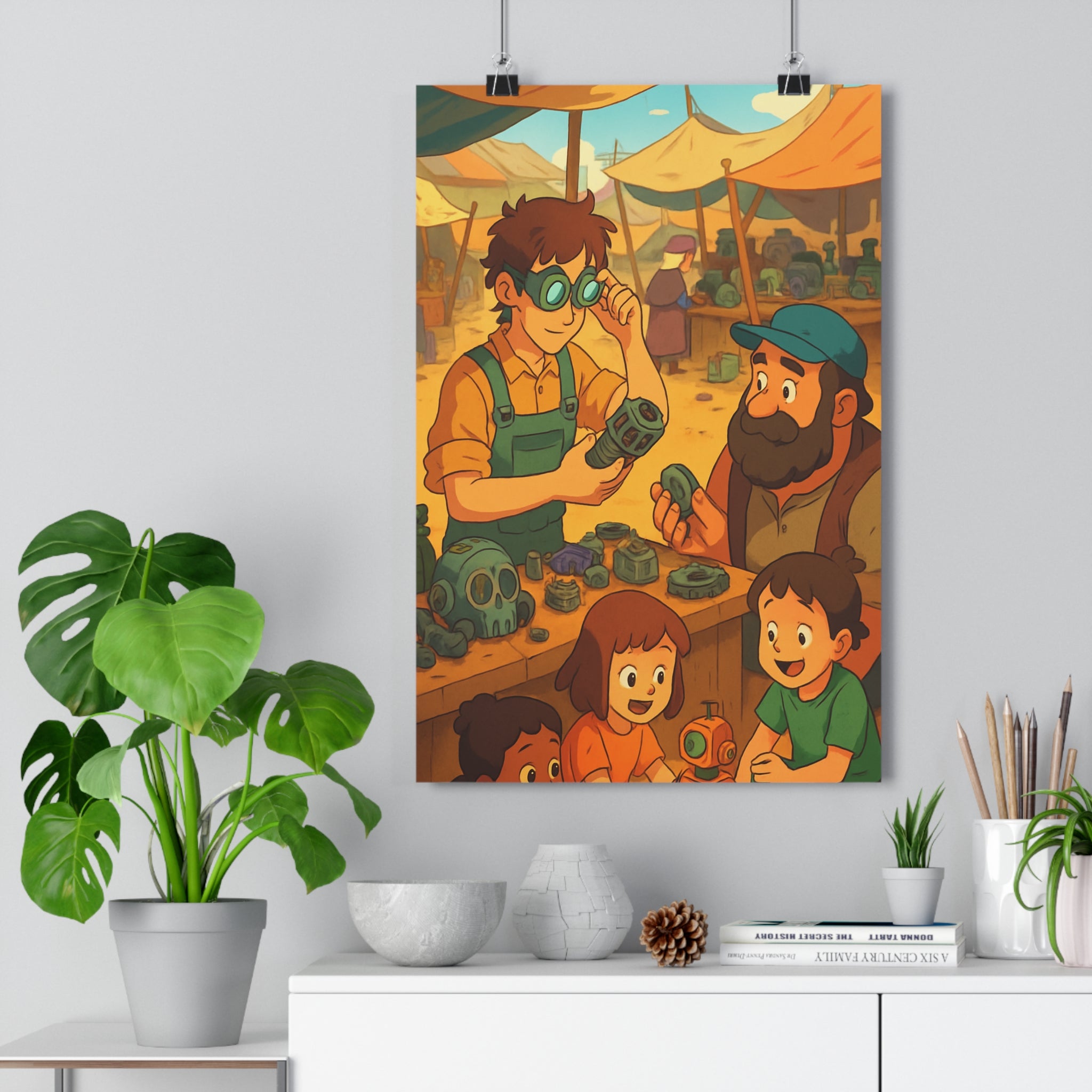 Poster décoratif anime vibrant couleurs chaudes joyeux marché futur aventure chambre enfants salon qualité