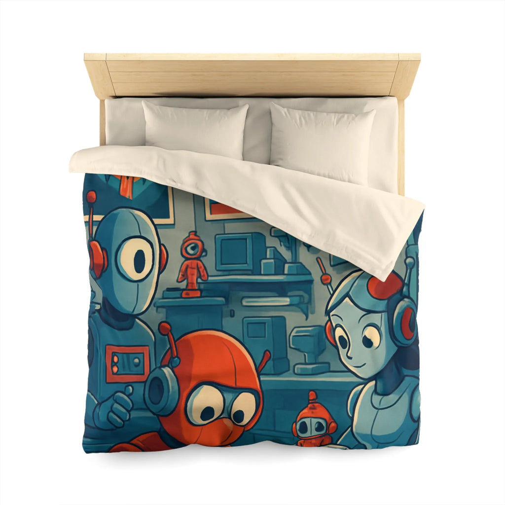 Housse de Couette Adorable Atelier de Robots pour Enfants au Look Rétro Futuriste