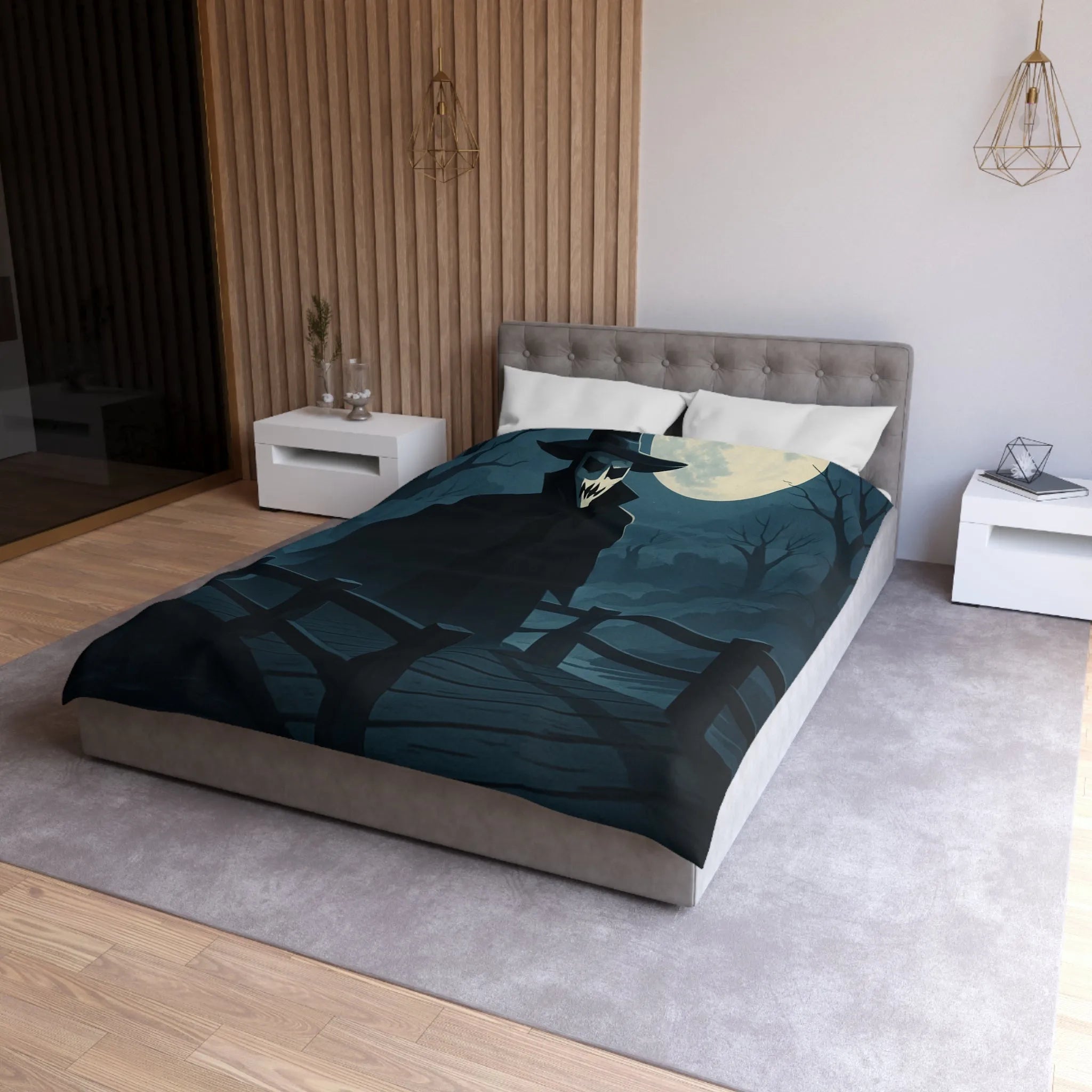 Housse de couette inspirée par l'art effrayant d'un paysage nocturne mystérieux.