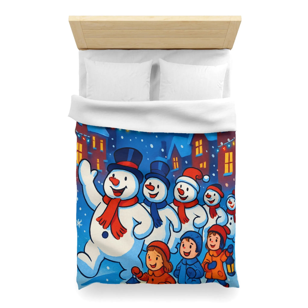 Housse de couette festive avec bonhommes de neige et enfants en parade illuminée