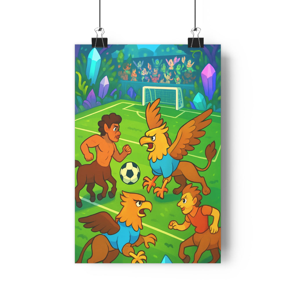 Poster décoratif football fantastique vert cartoon épique créatures mythiques enfant chambre aventure unique vibrante