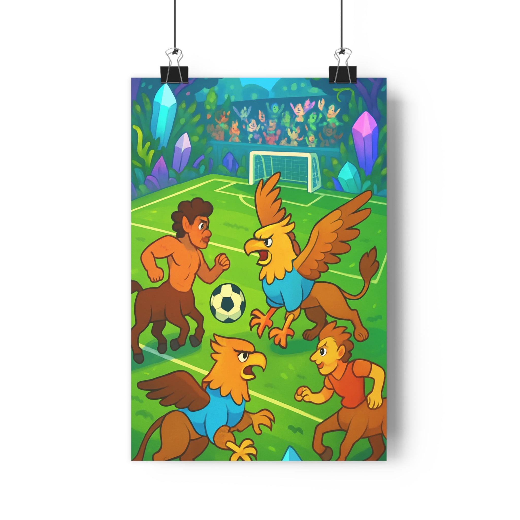 Poster décoratif football fantastique vert cartoon épique créatures mythiques enfant chambre aventure unique vibrante