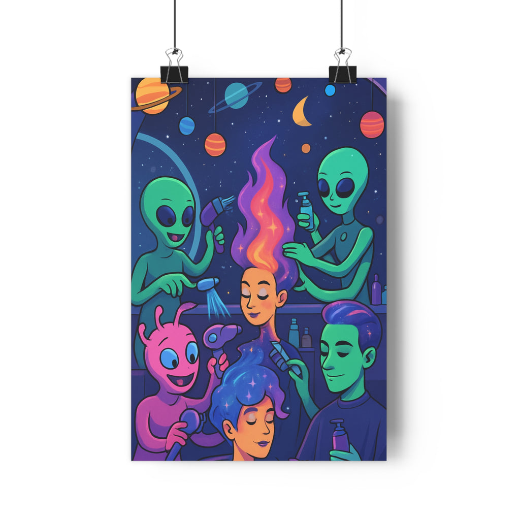 Poster décoratif cartoon extraterrestre vert rose bleu espace salon fantaisie joyeux chambre amusant qualité