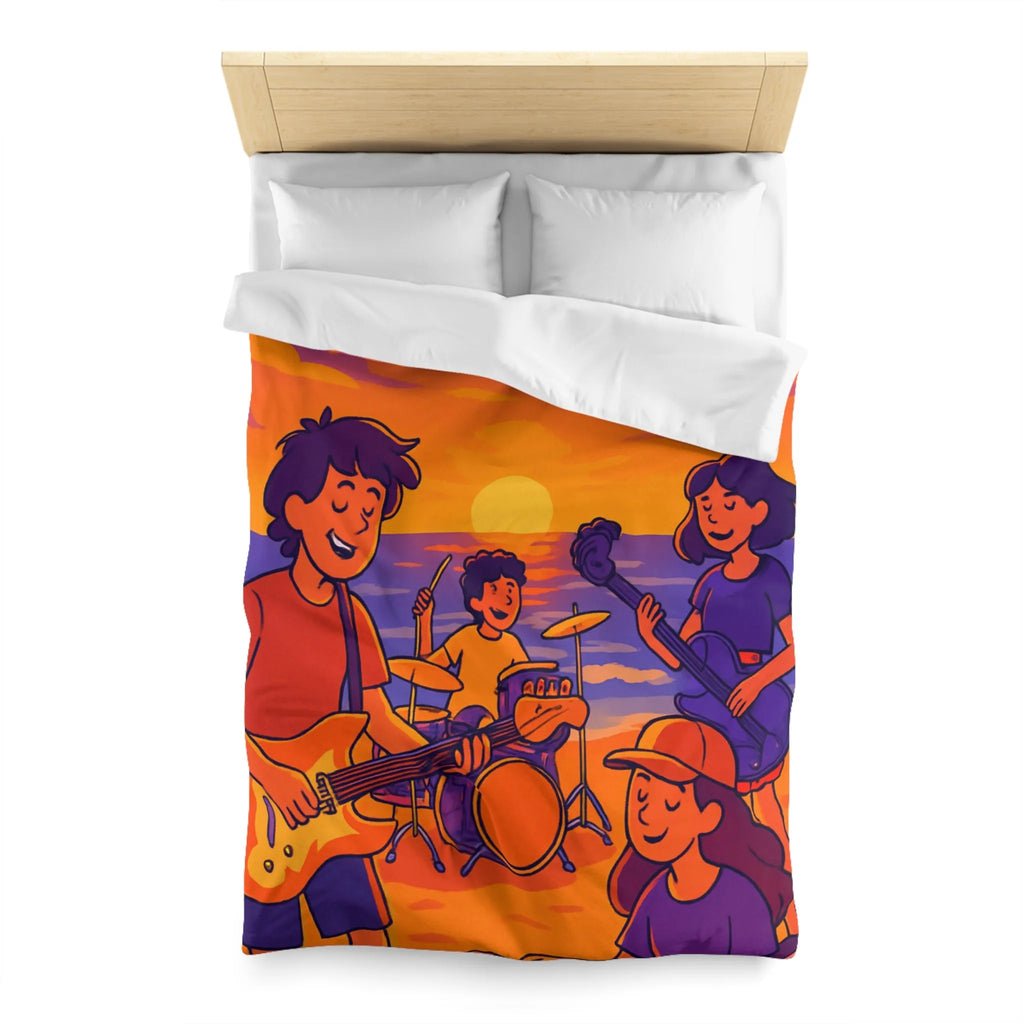 Housse de couette illustration plage coucher de soleil band rock ambiance musicale artistique