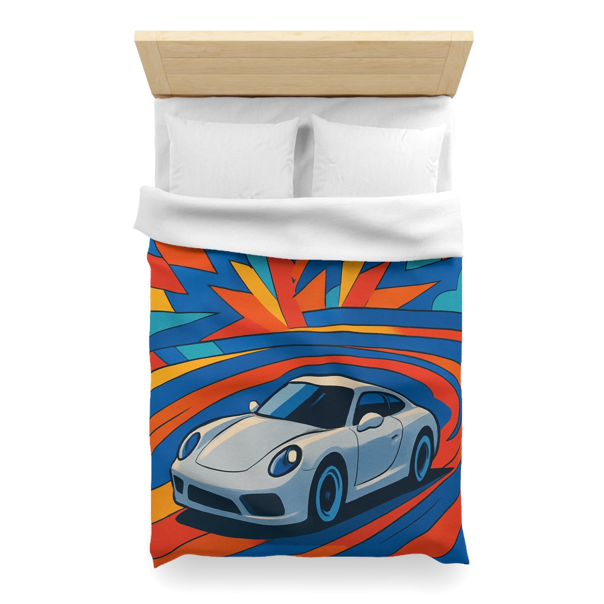 Housse de couette voiture sportive dynamique avec explosion de couleurs vives et éclatantes