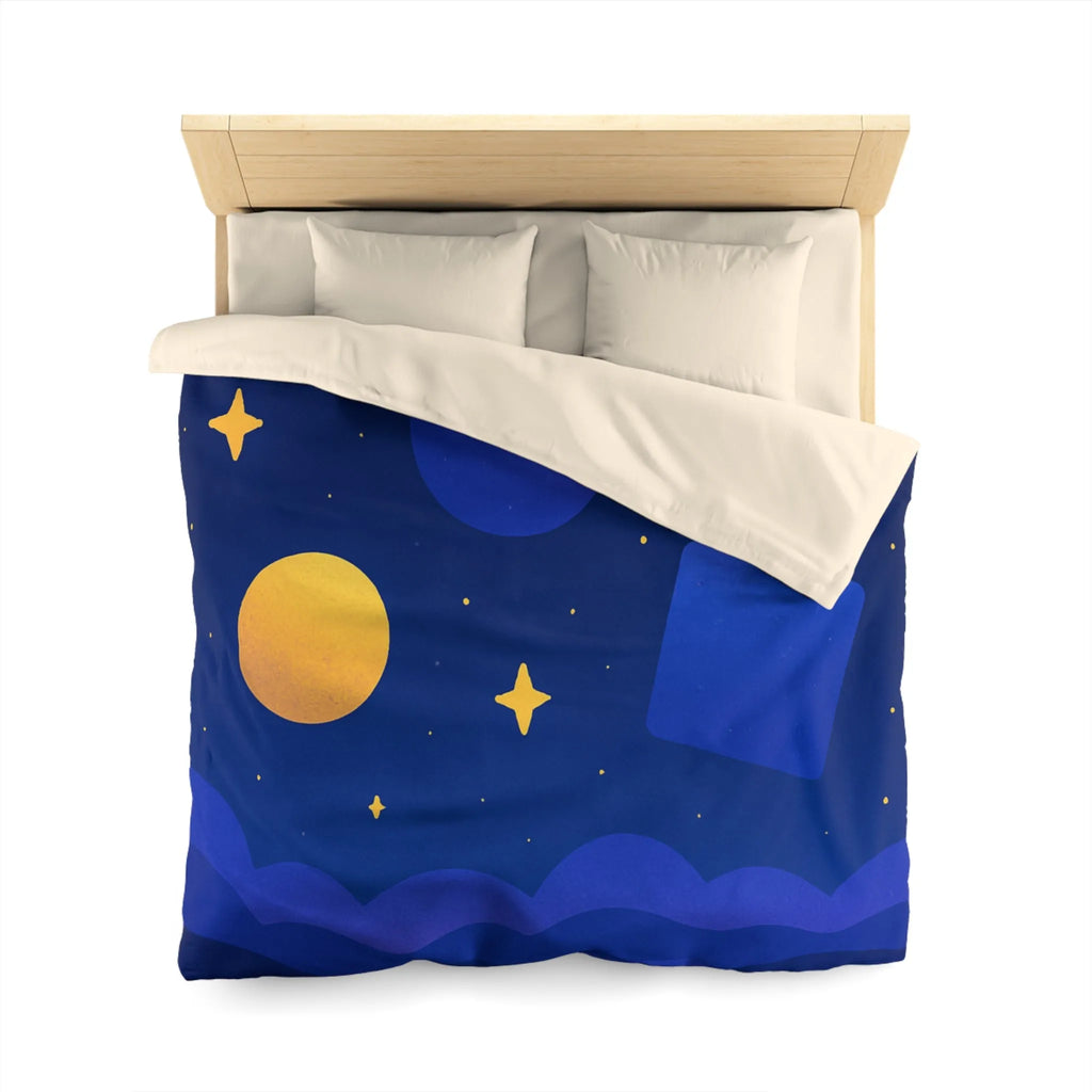 Housse de couette géométrique abstraite avec formes colorées et ciel étoilé nocturne