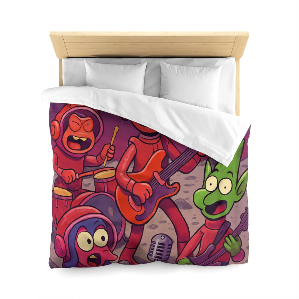 Housse de Couette Éclectique avec Aliens Musiciens sous Ciel Étoilé pour Chambre Unique