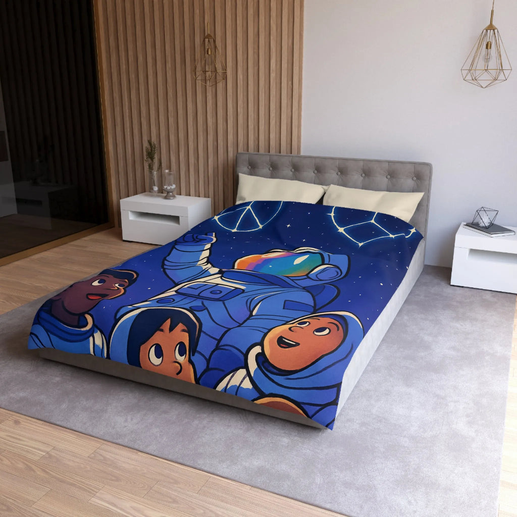 Housse de Couette Astronaute Enfants Étoiles Cœur Paix Nuit Céleste Magique Rêveuse