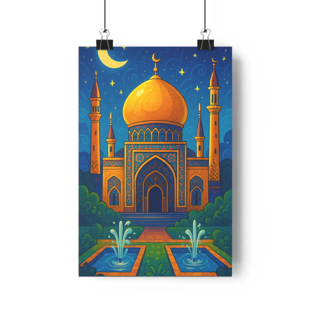 Poster décoratif cartoon bleu or paisible inspirant salon méditation mosquée ciel étoilé 30x46 cm