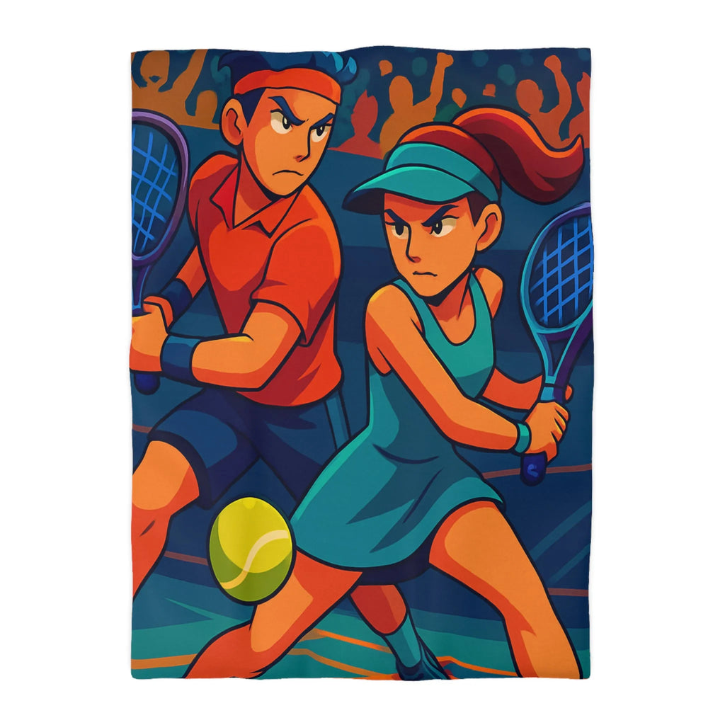Housse de couette dynamique avec joueurs de tennis en style vectoriel coloré et moderne